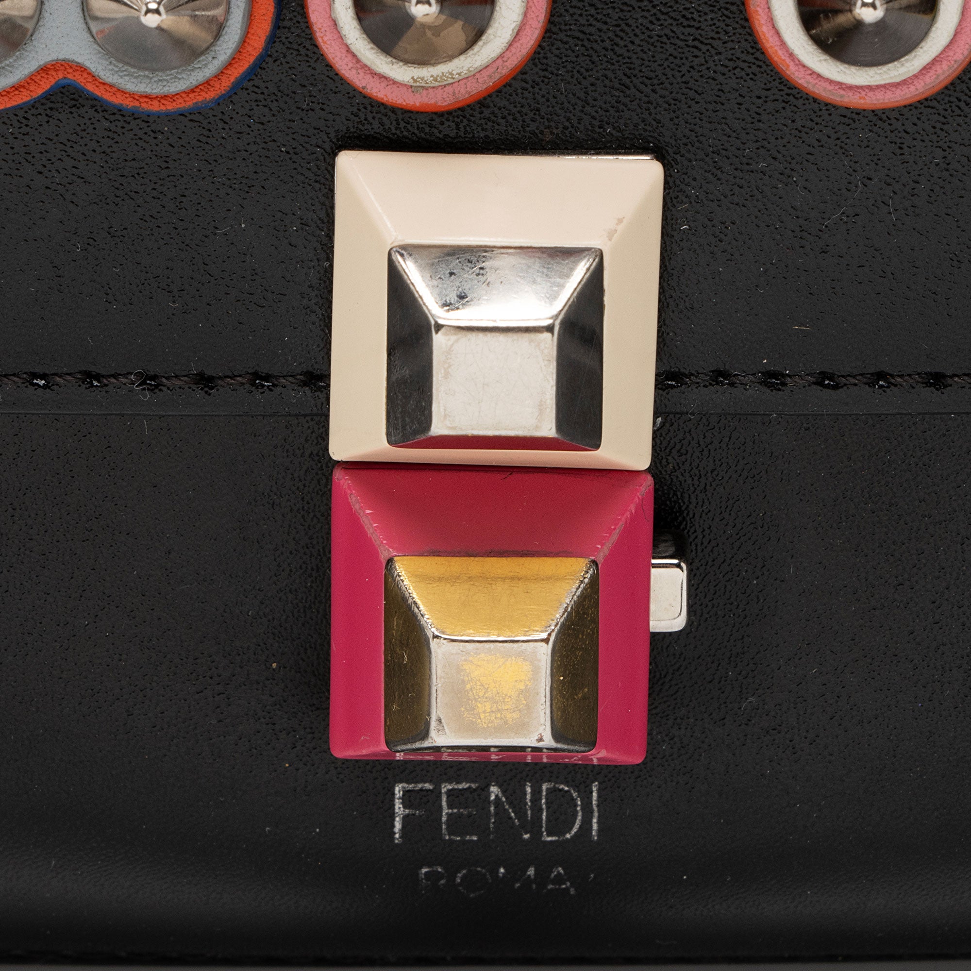 Fendi Calfskin Studded Kan I Small Shoulder Bag