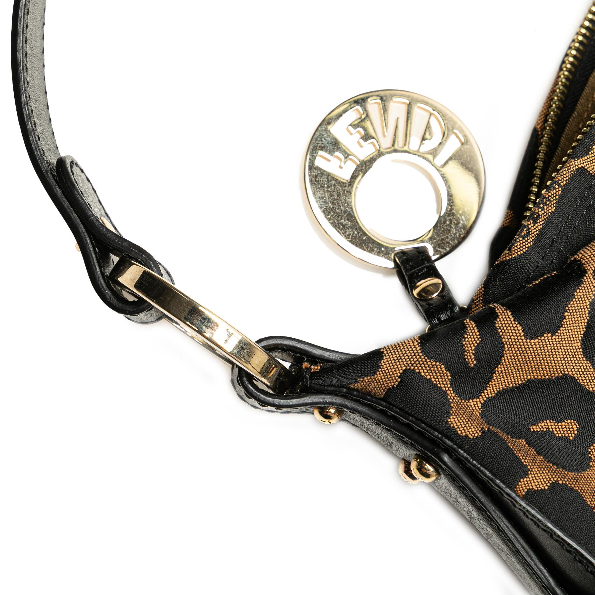 Fendi Canvas Leopard Print Chef Shoulder Bag