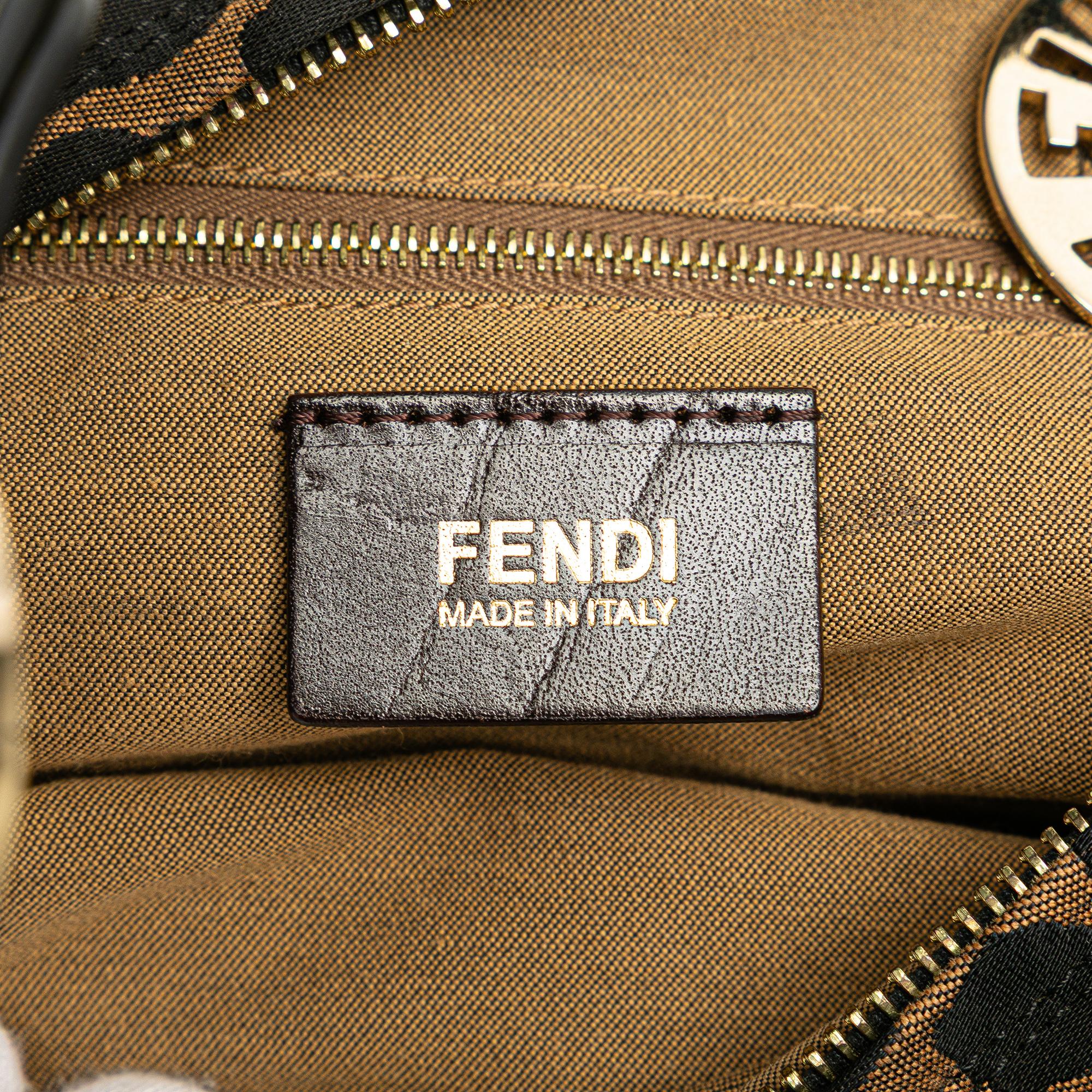 Fendi Canvas Leopard Print Chef Shoulder Bag