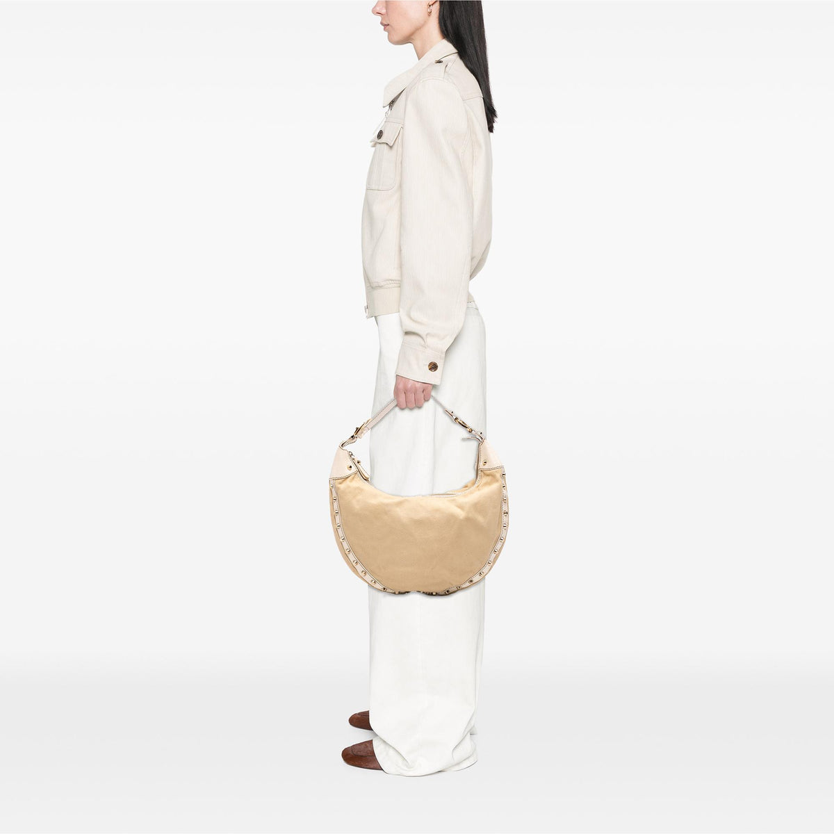 Fendi Canvas Studded Hobo