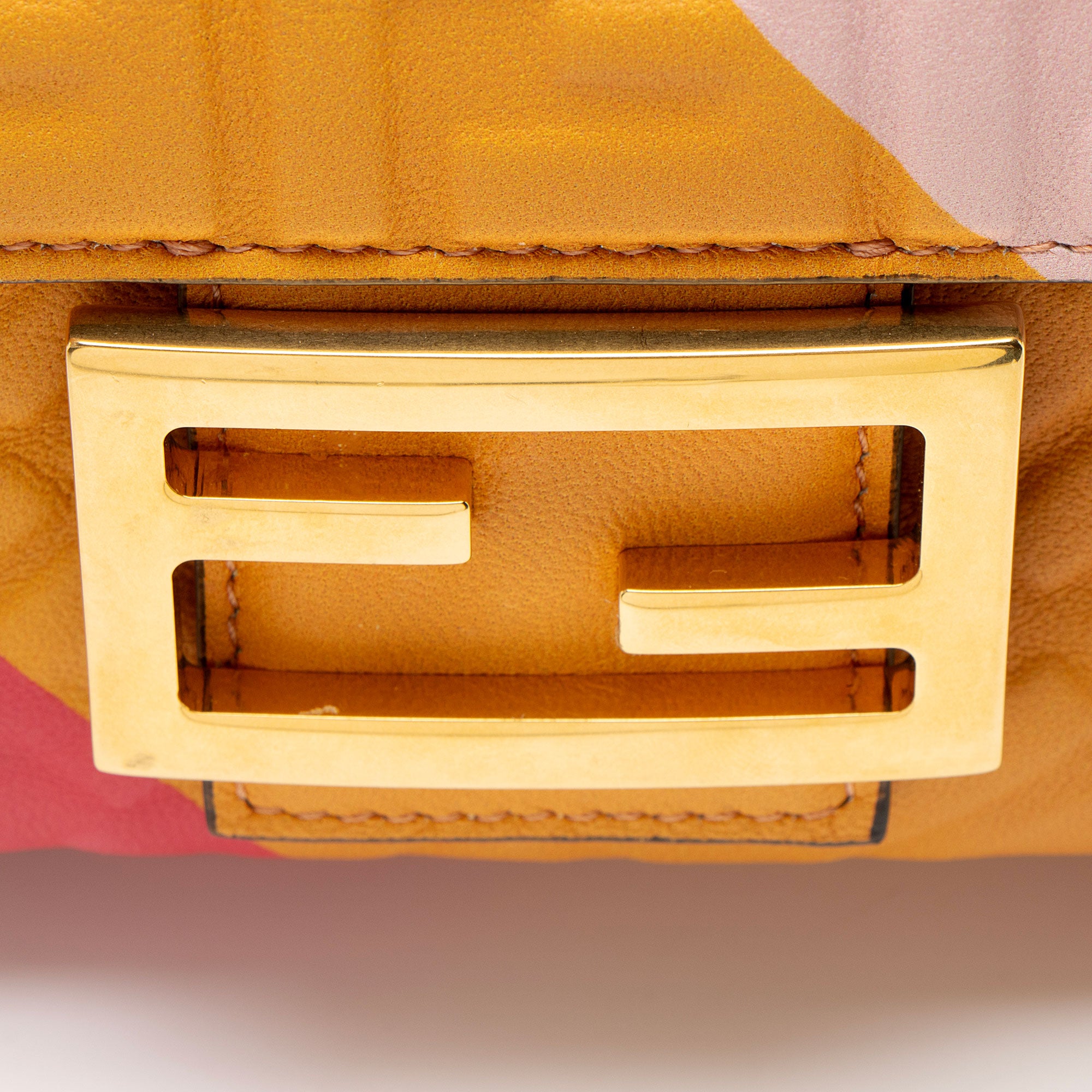 Fendi FF Embossed Leather Midi Baguette