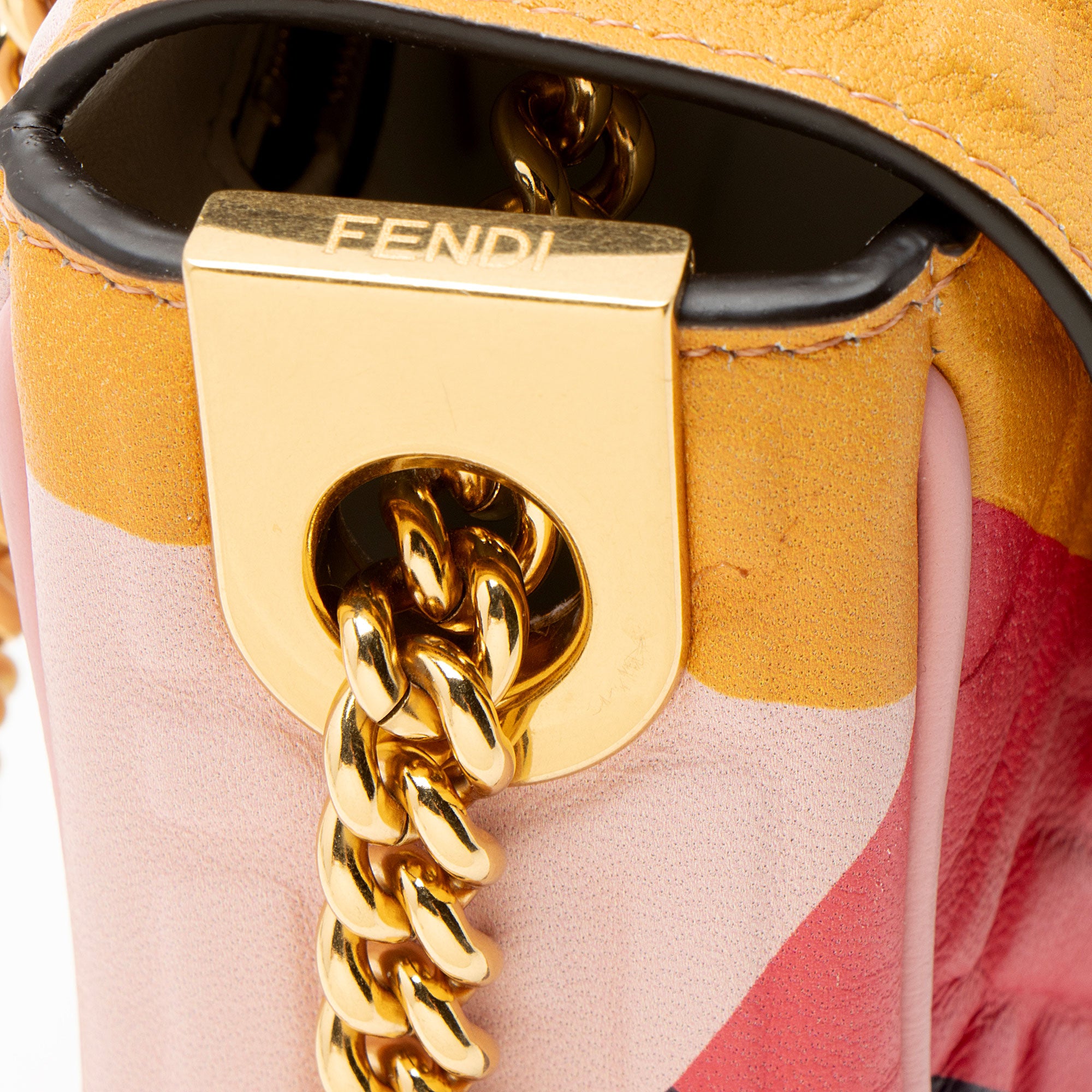 Fendi FF Embossed Leather Midi Baguette