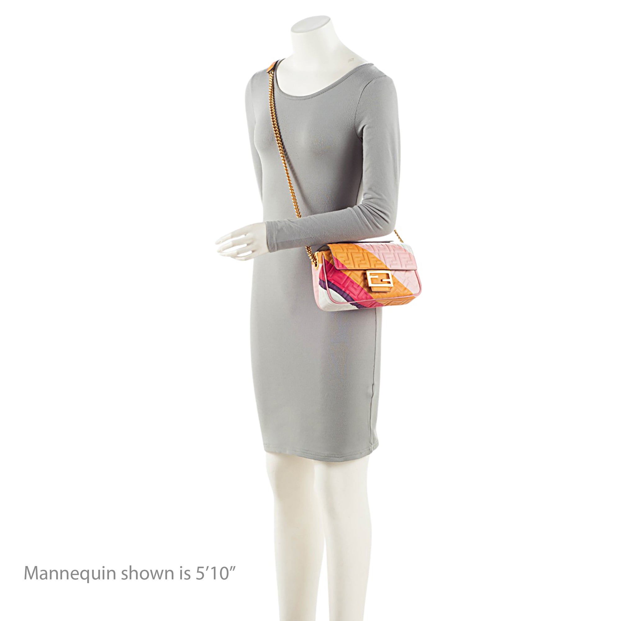 Fendi FF Embossed Leather Midi Baguette