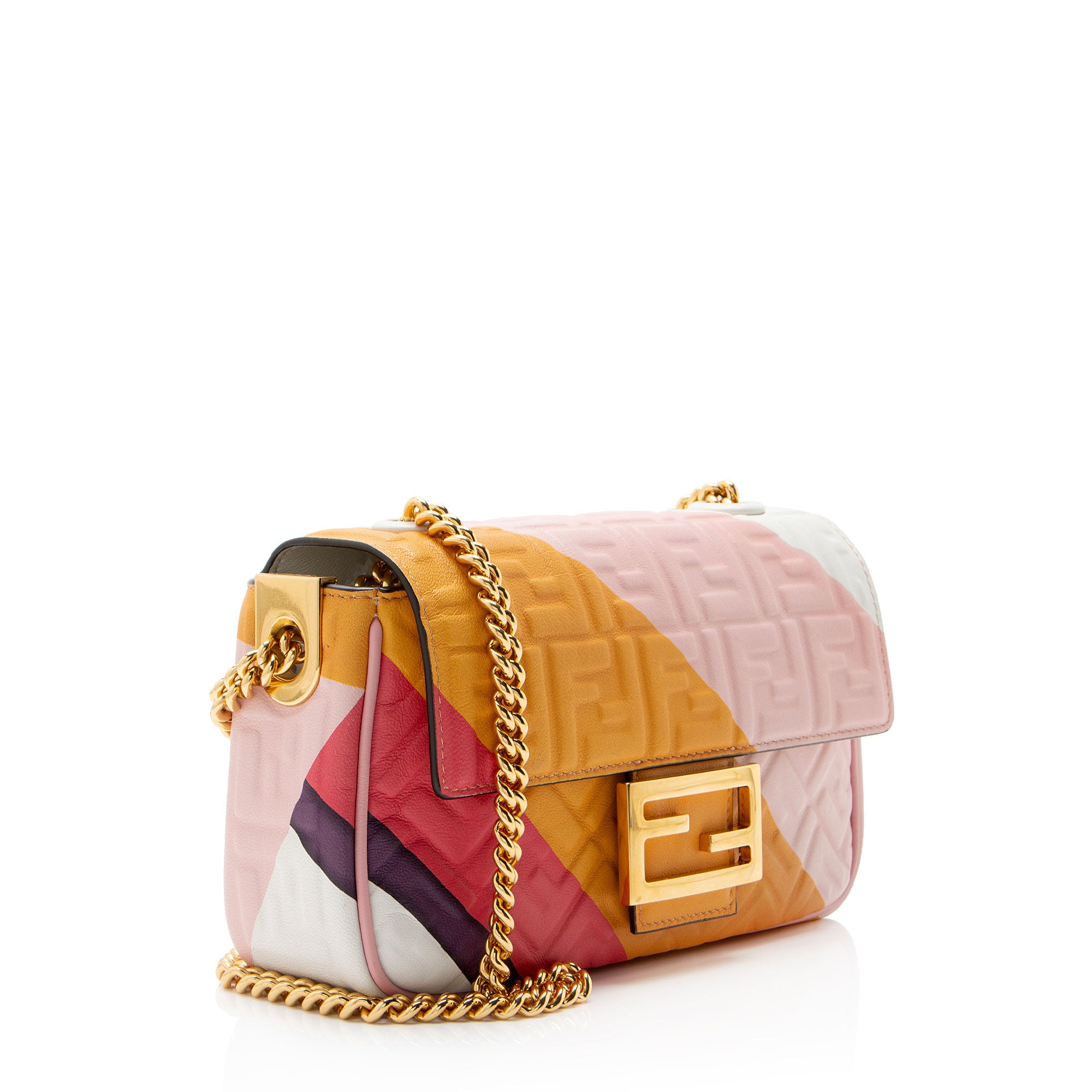 Fendi FF Embossed Leather Midi Baguette