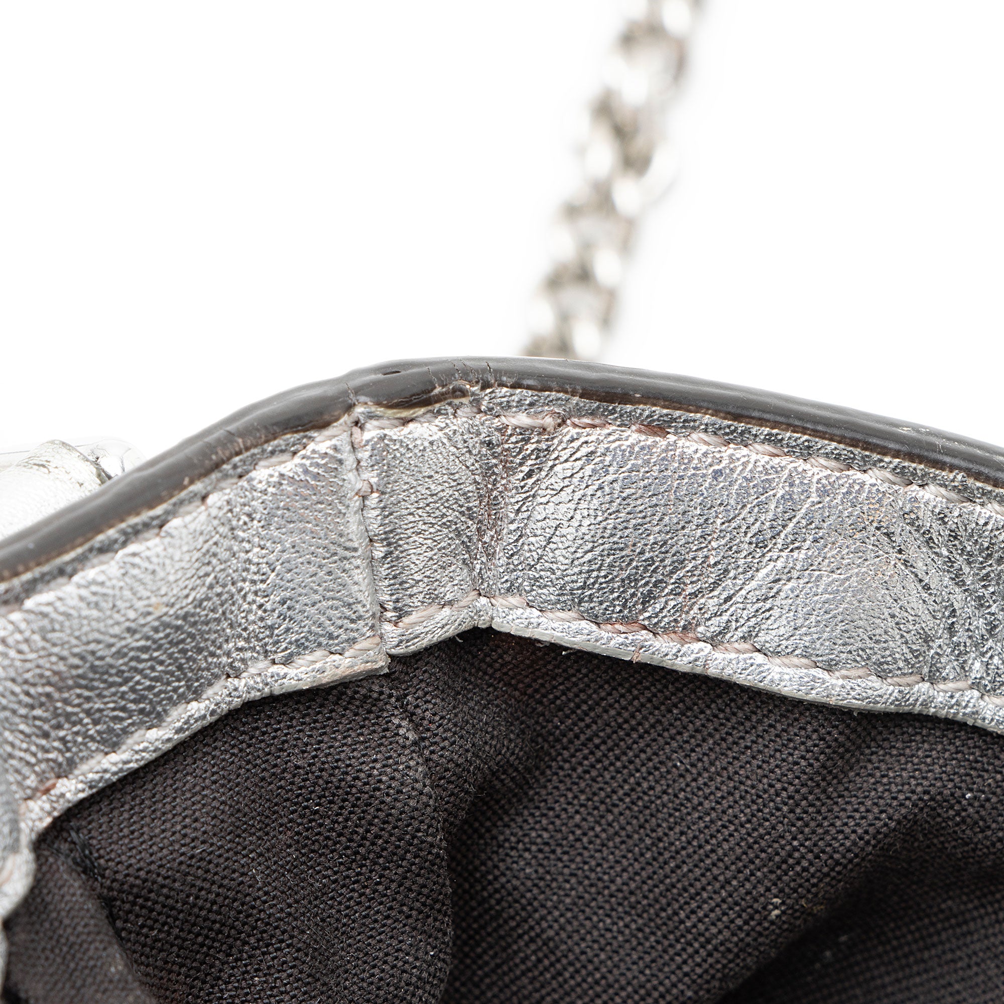Fendi FF Embossed Metallic Leather Baguette Mini Shoulder Bag