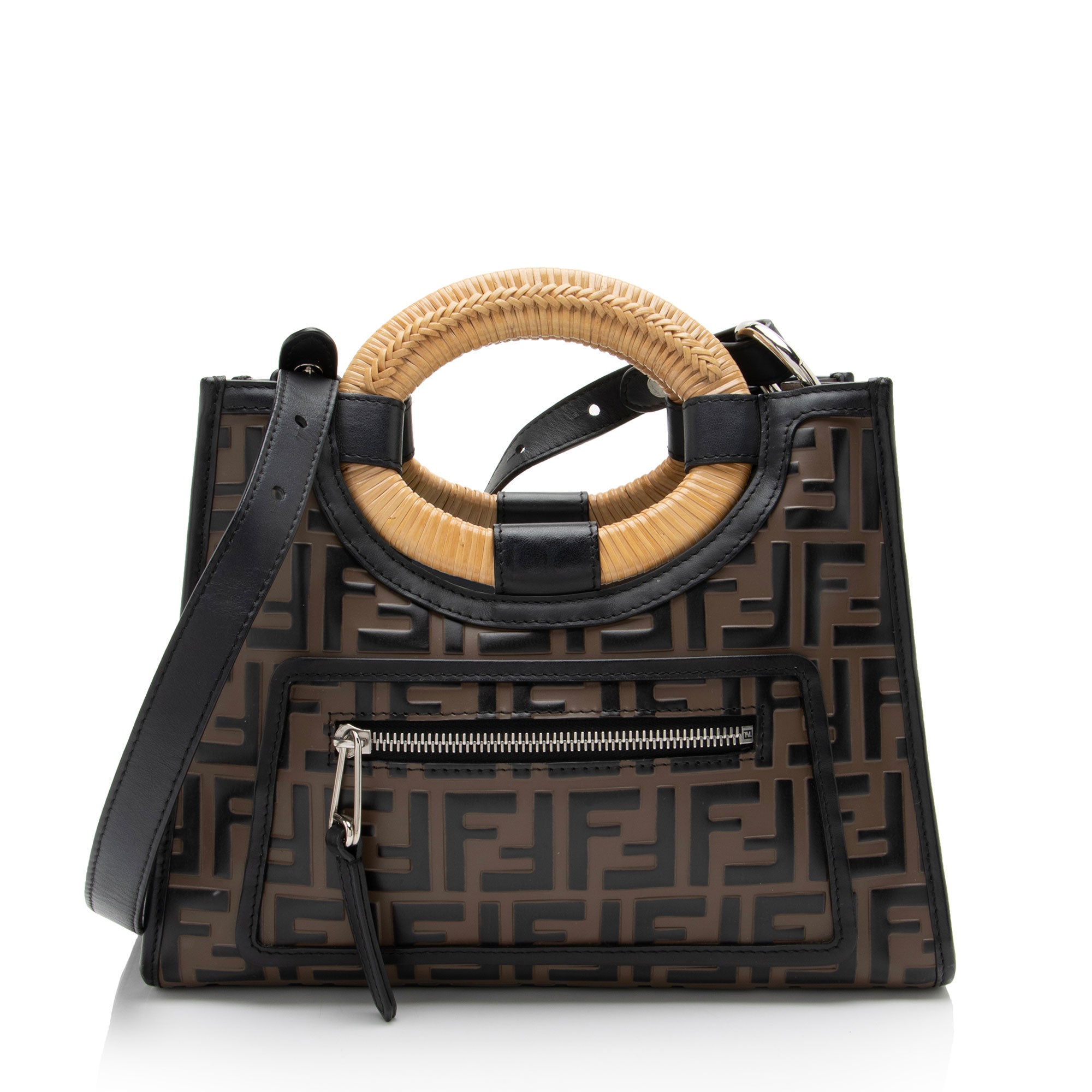 Fendi FF Embossed Vitello Wicker Century 1974 Runaway Small Shopper