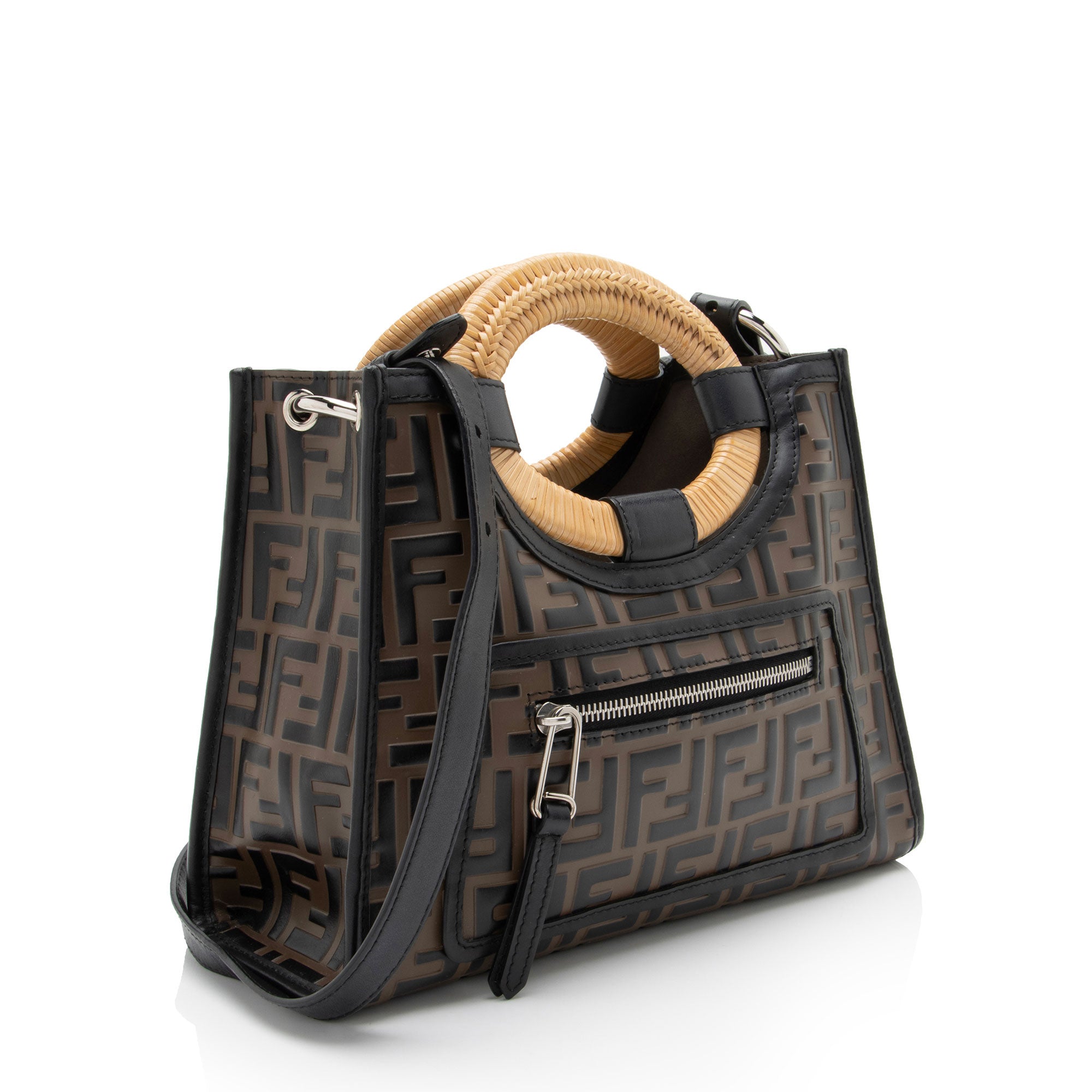 Fendi FF Embossed Vitello Wicker Century 1974 Runaway Small Shopper