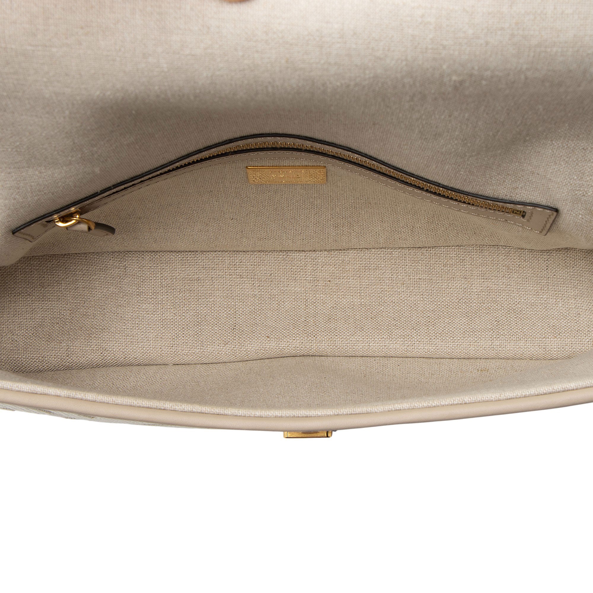 Fendi FF Embroidered Canvas Baguette Shoulder Bag