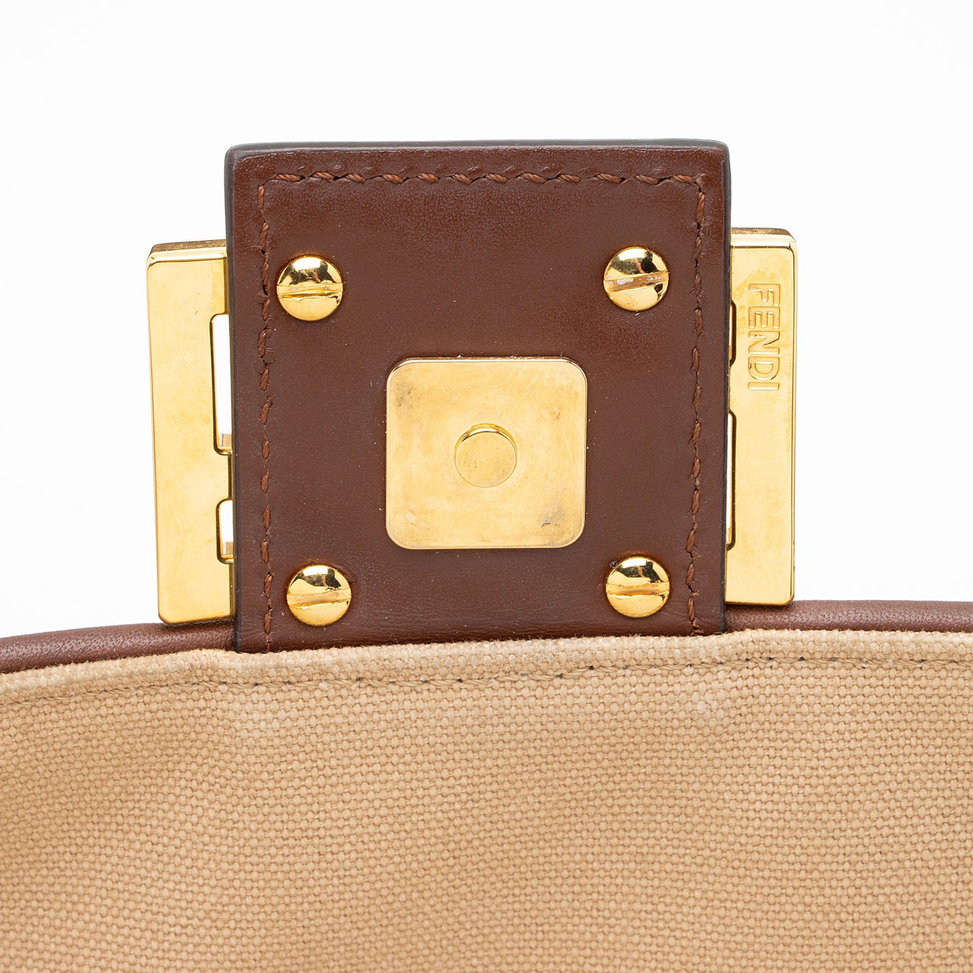 Fendi FF Embroidered Canvas Baguette Shoulder Bag