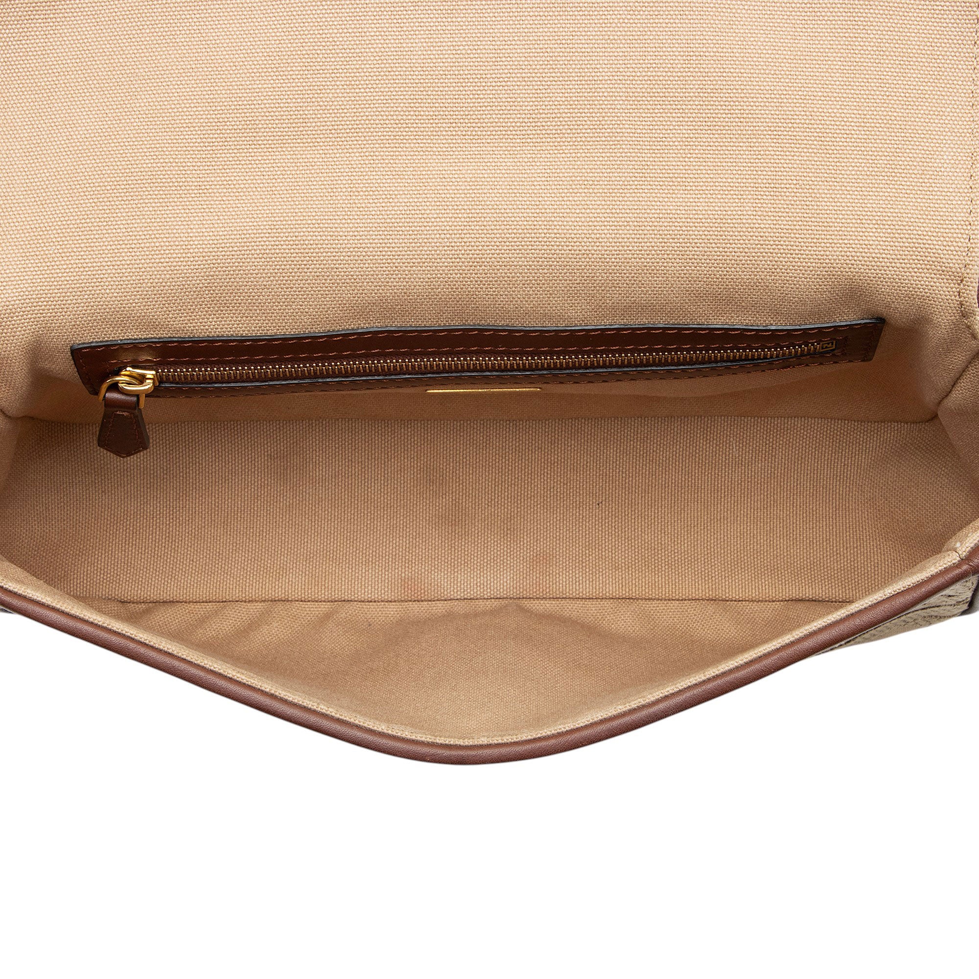 Fendi FF Embroidered Canvas Baguette Shoulder Bag