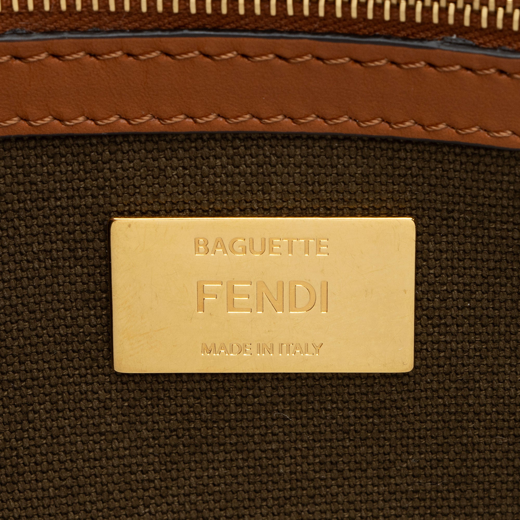 Fendi FF Embroidered Canvas Baguette Shoulder Bag