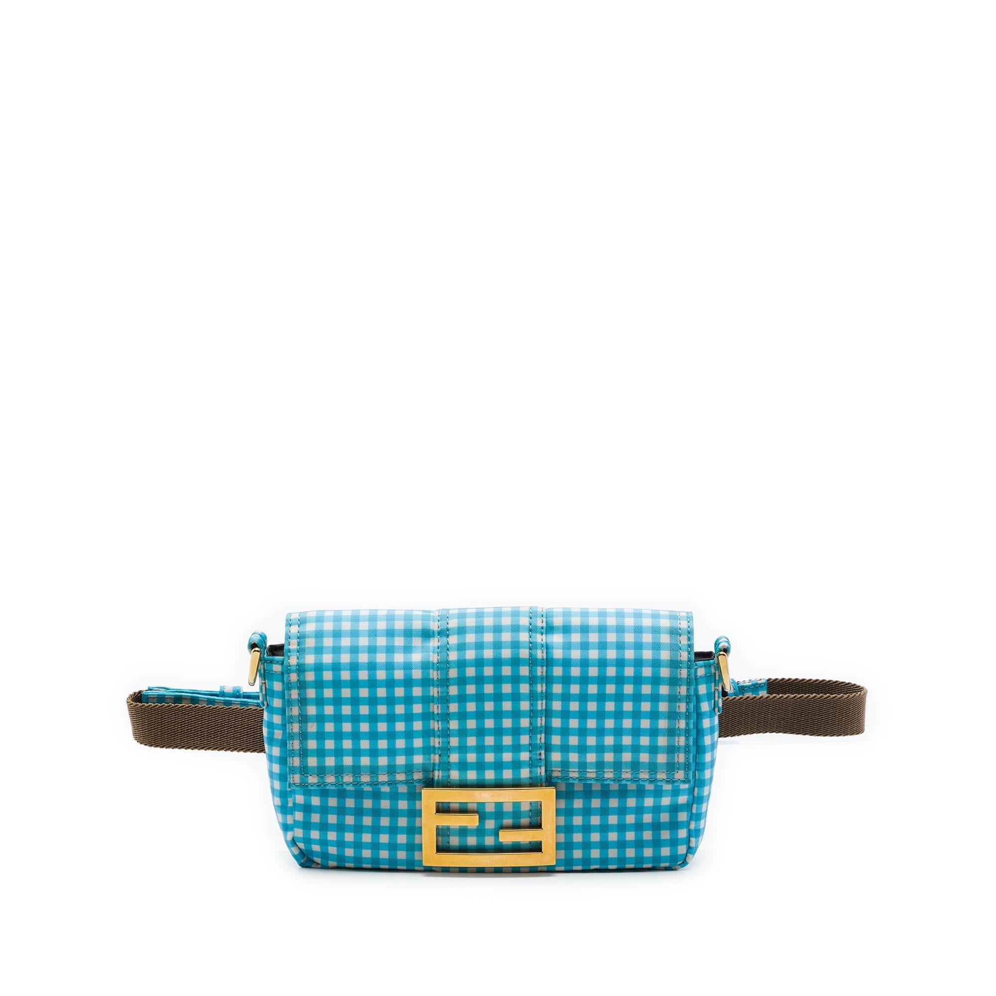 Fendi Joshua Vides Mini Nylon Gingham Convertible Baguette Satchel