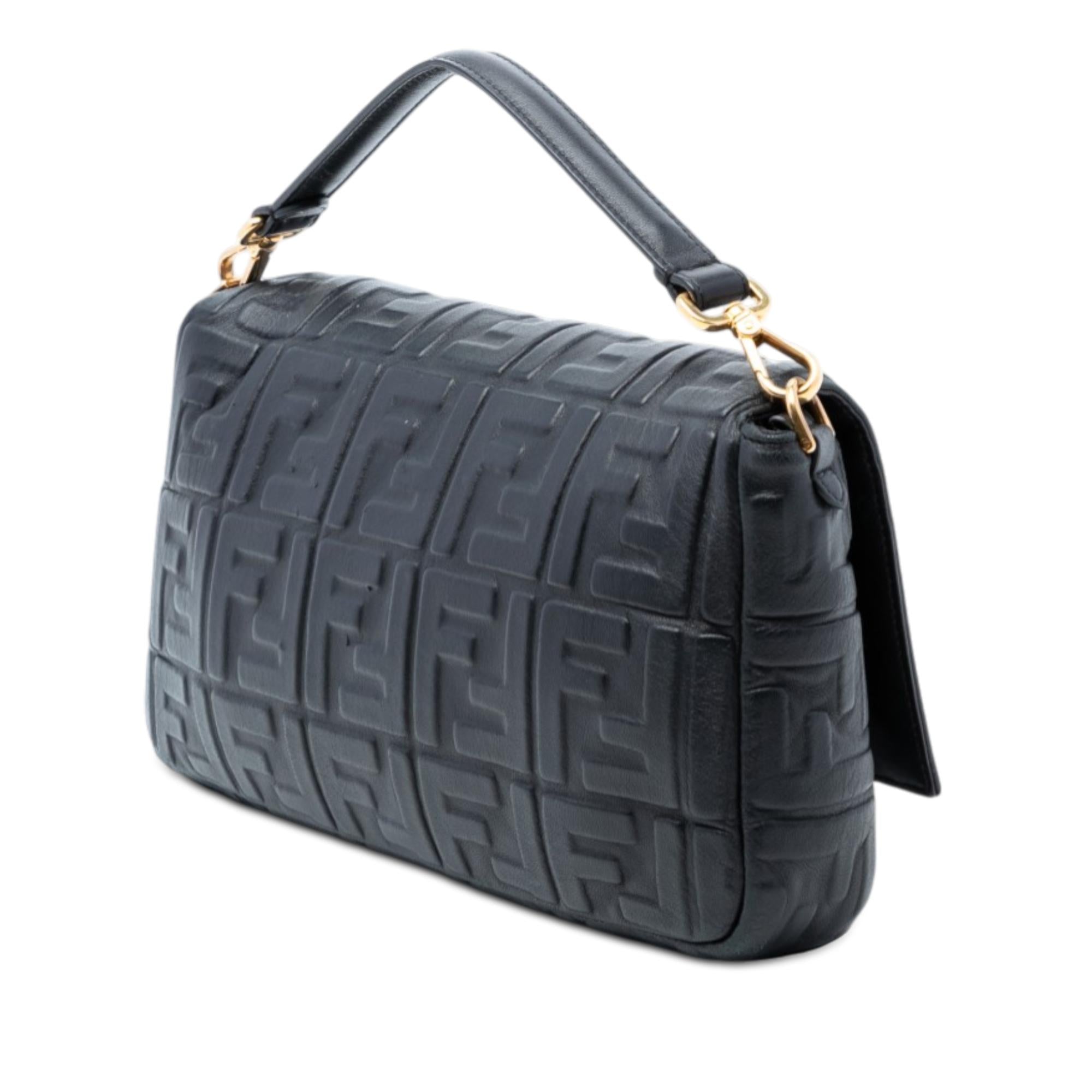 Fendi Large Zucca Embossed Leather Baguette Satchel