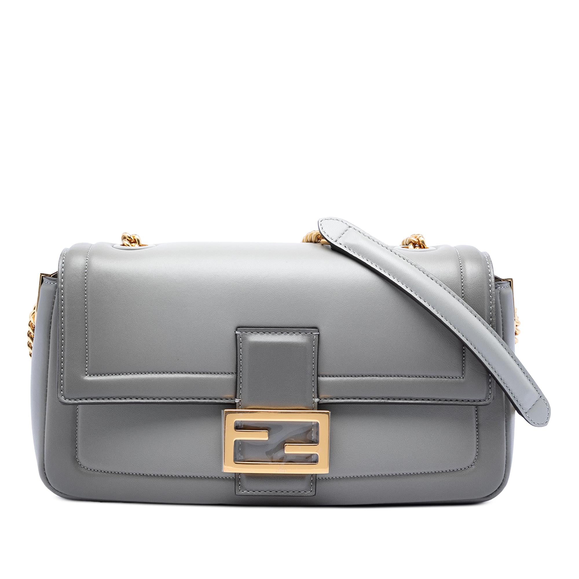 Fendi Leather Baguette Chain Midi Shoulder Bag