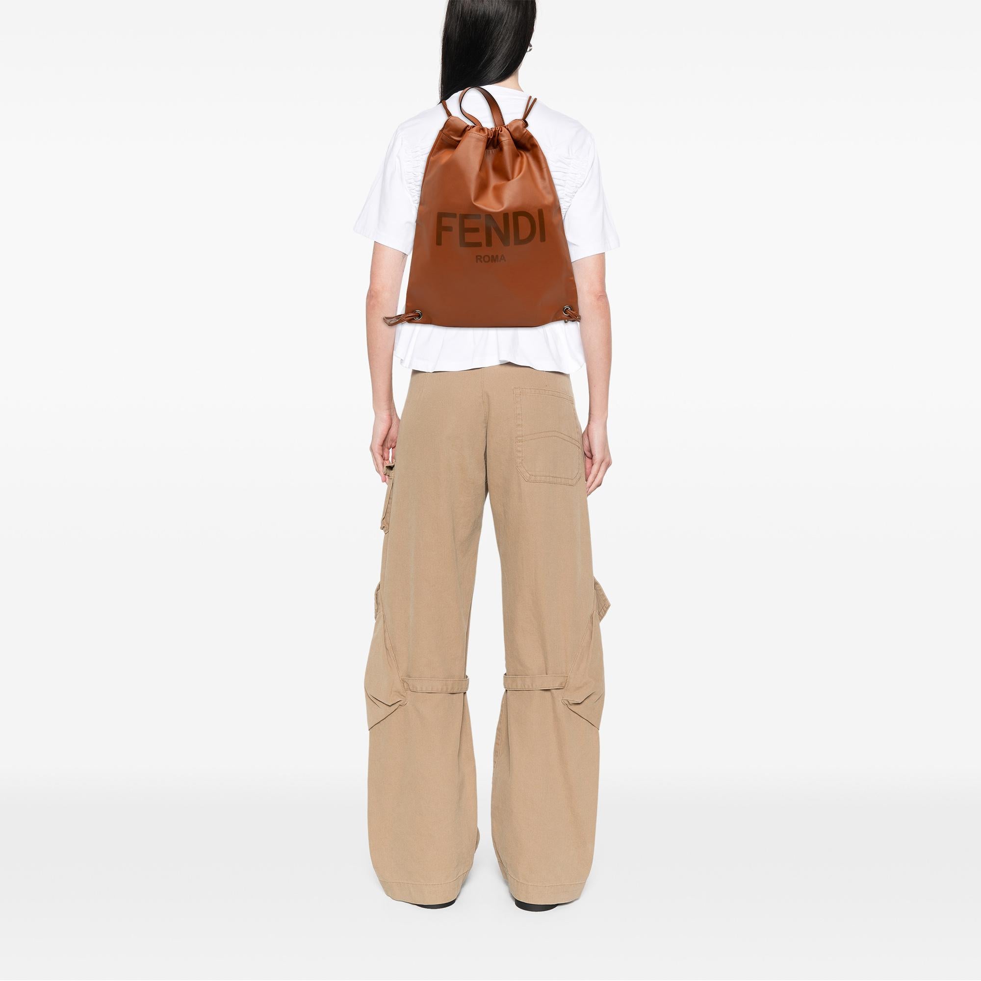 Fendi Leather Logo Drawstring Backpack