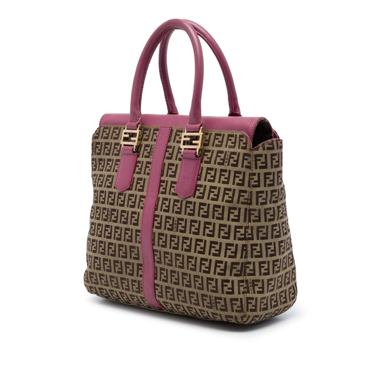 Fendi Leather Trimmed Zucchino Canvas Satchel