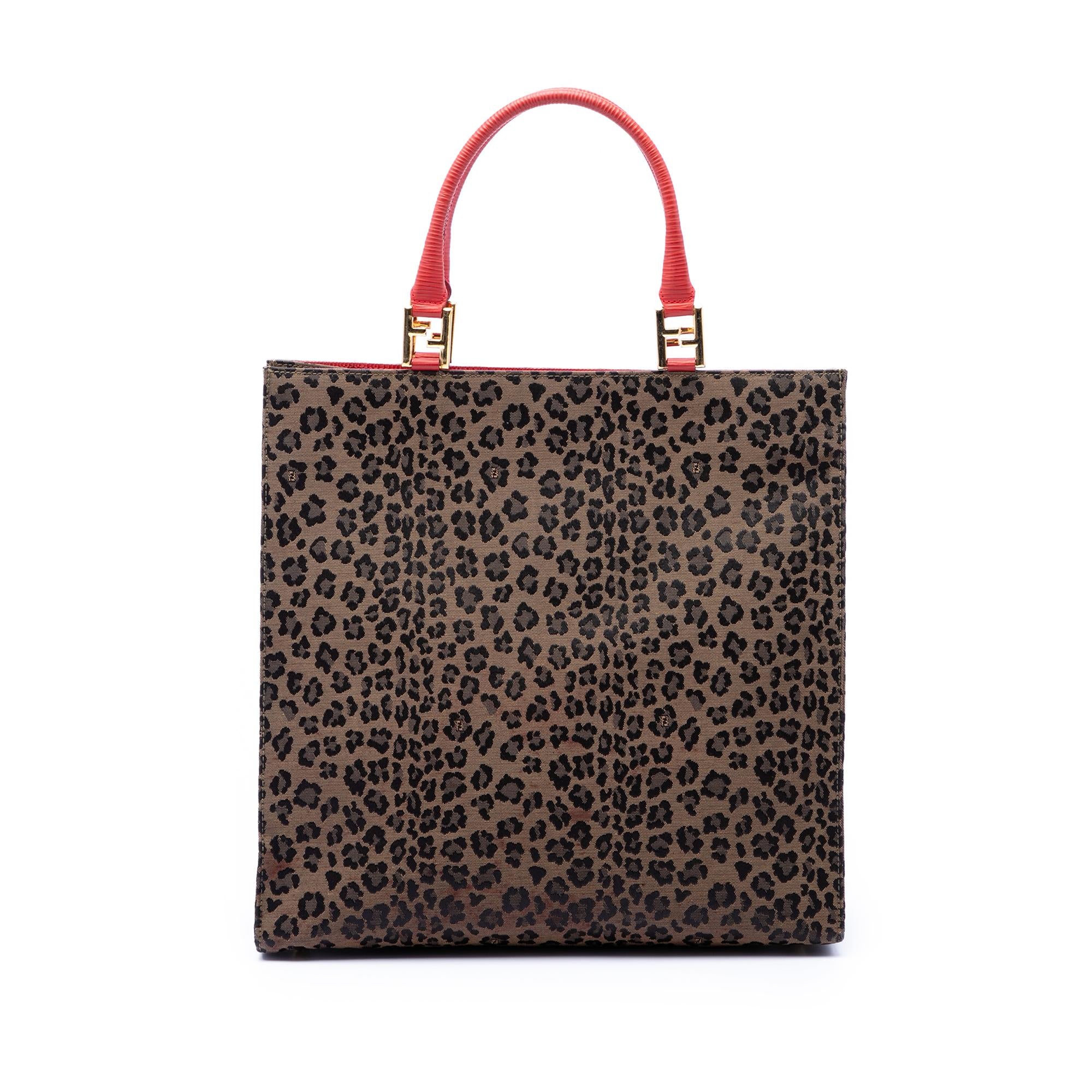 Fendi Leopard Print Canvas Tote