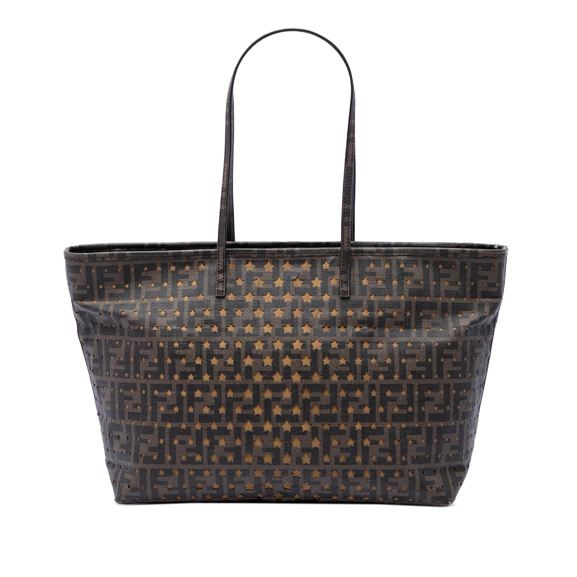 Fendi Medium Zucca Coated Canvas Laser Cut Star Roll Tote