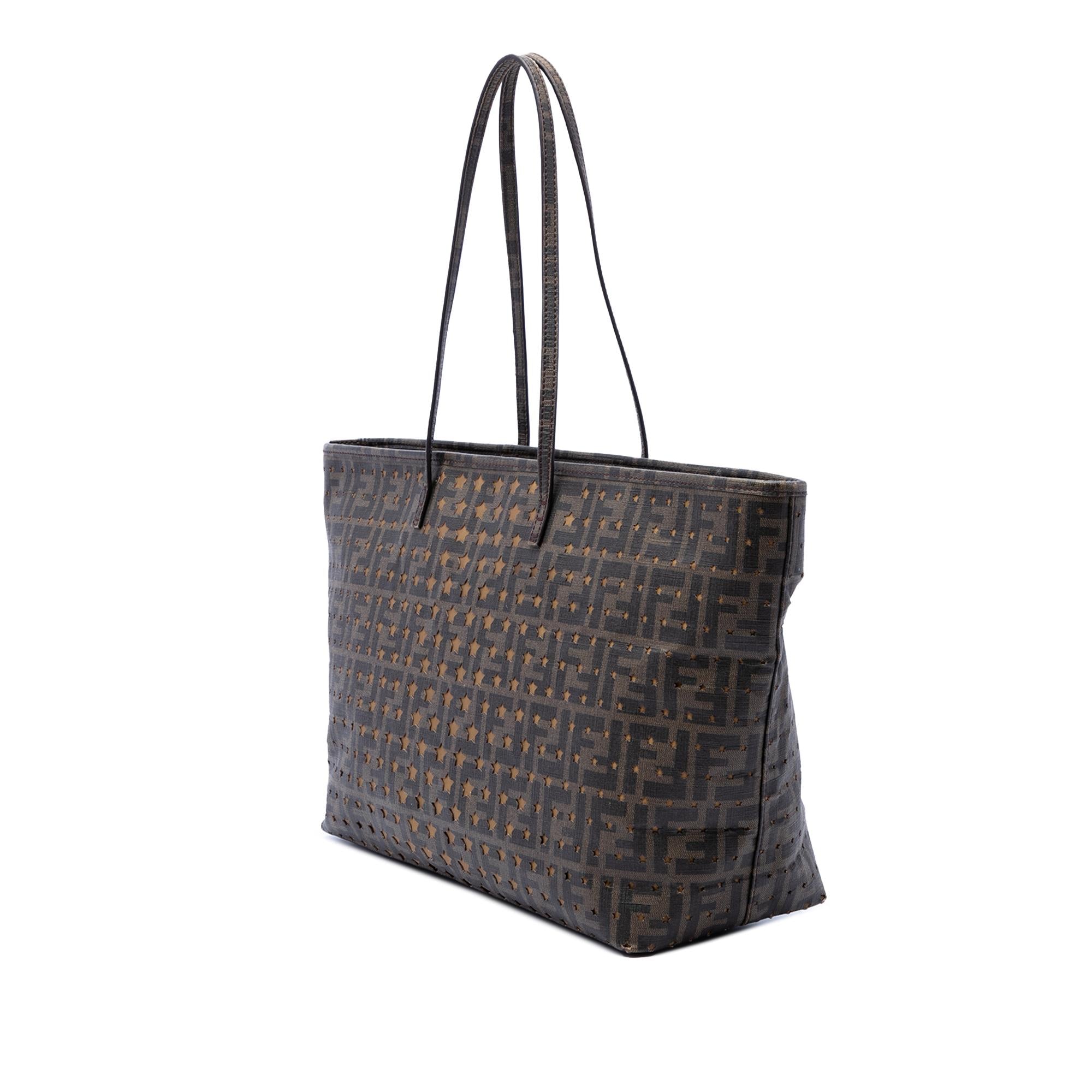 Fendi Medium Zucca Coated Canvas Laser Cut Star Roll Tote