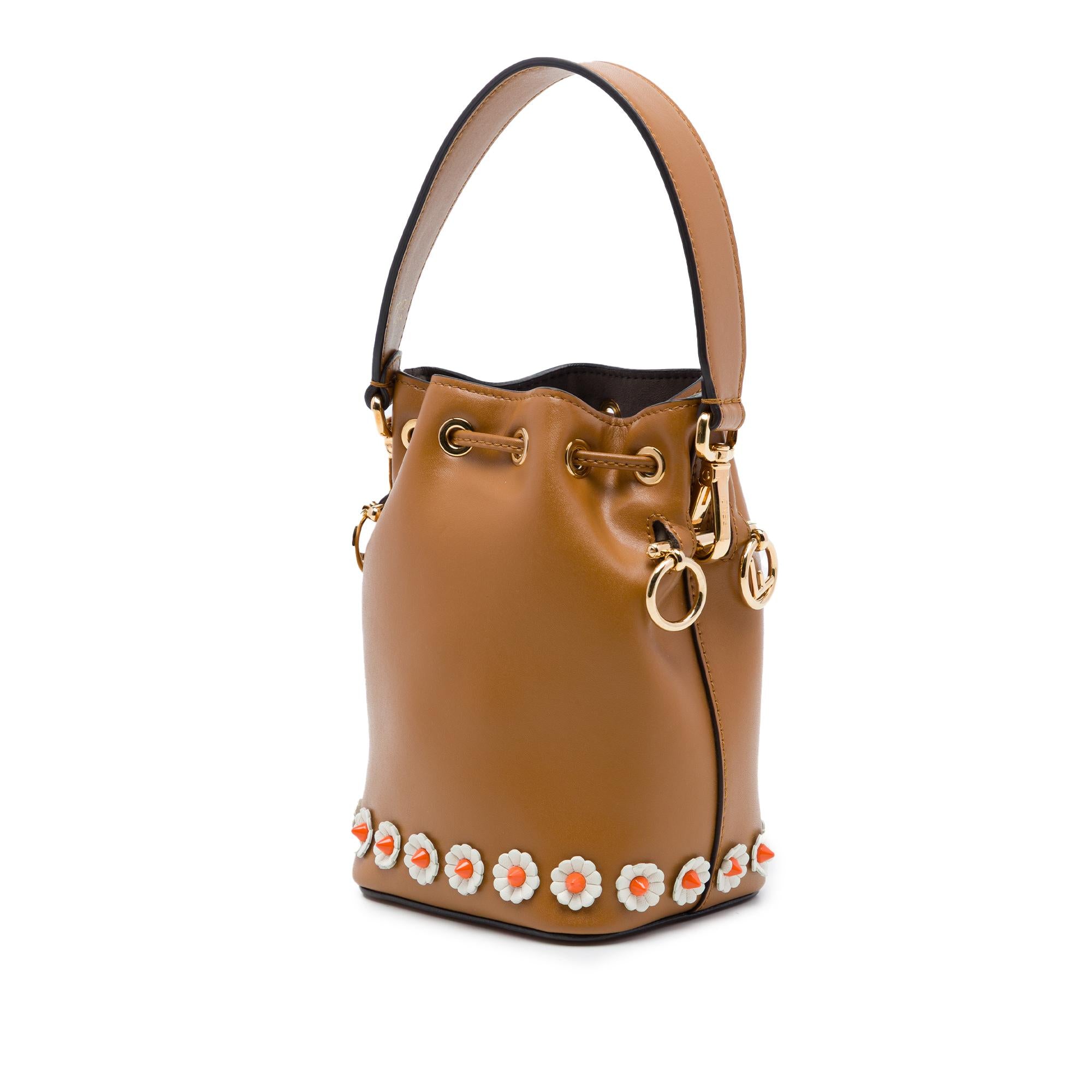Fendi Mini Leather Studded Floral Mon Tresor Bucket Bag