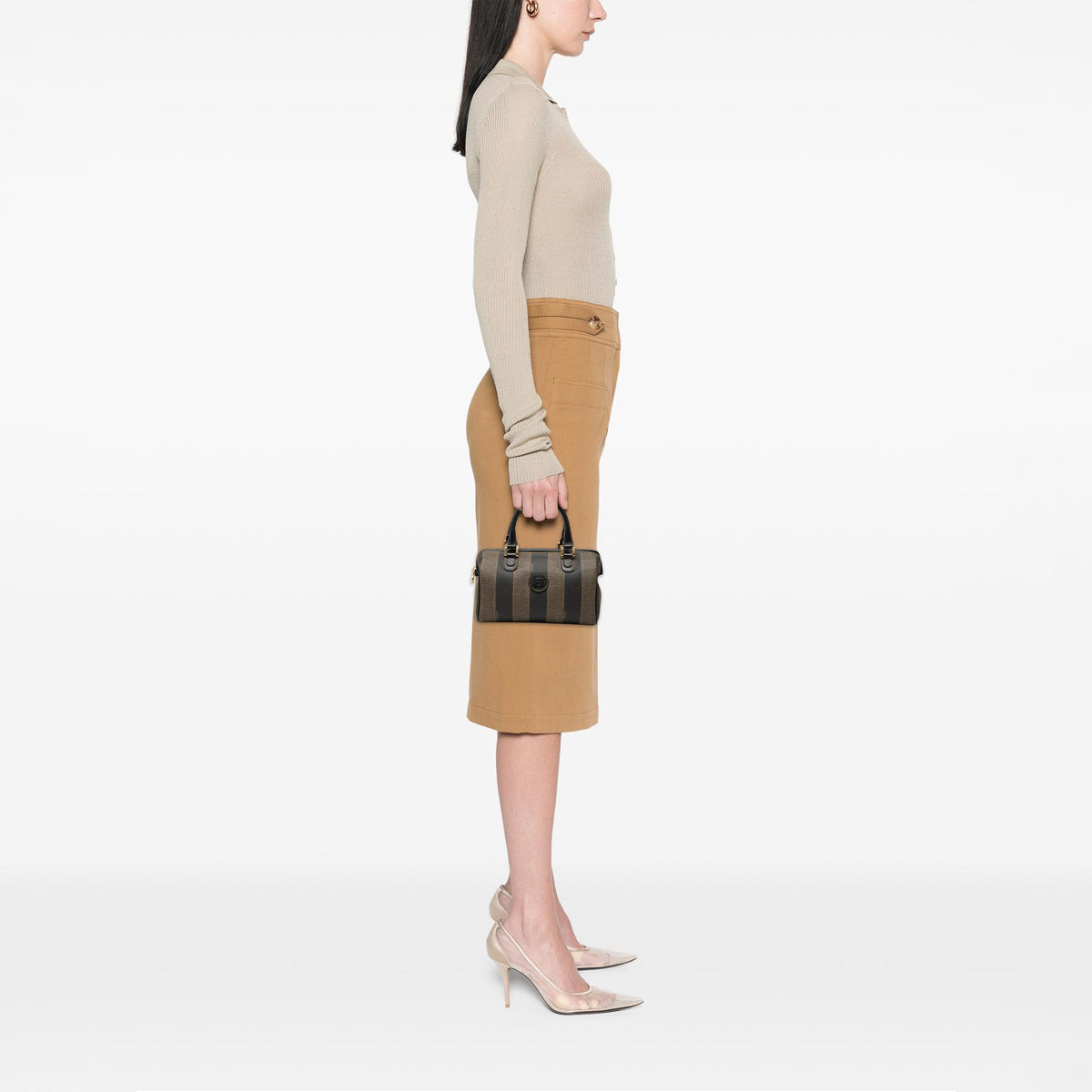 Fendi Mini Pequin Coated Canvas Convertible Boston Bag