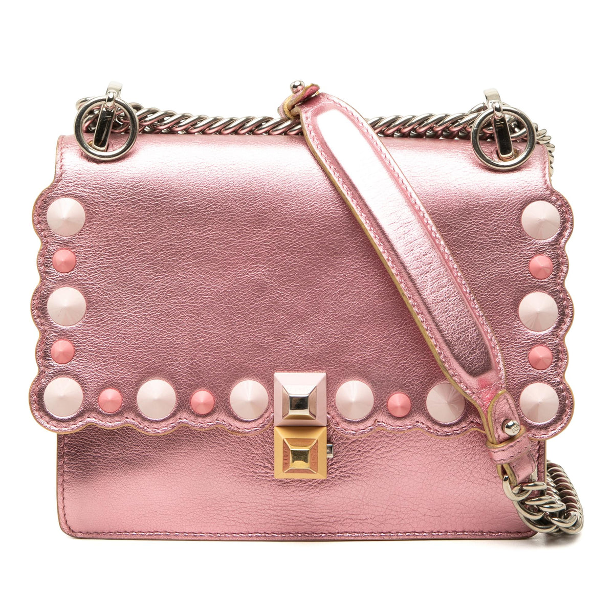 Fendi Mini Scalloped Metallic Studded Leather Kan I Crossbody