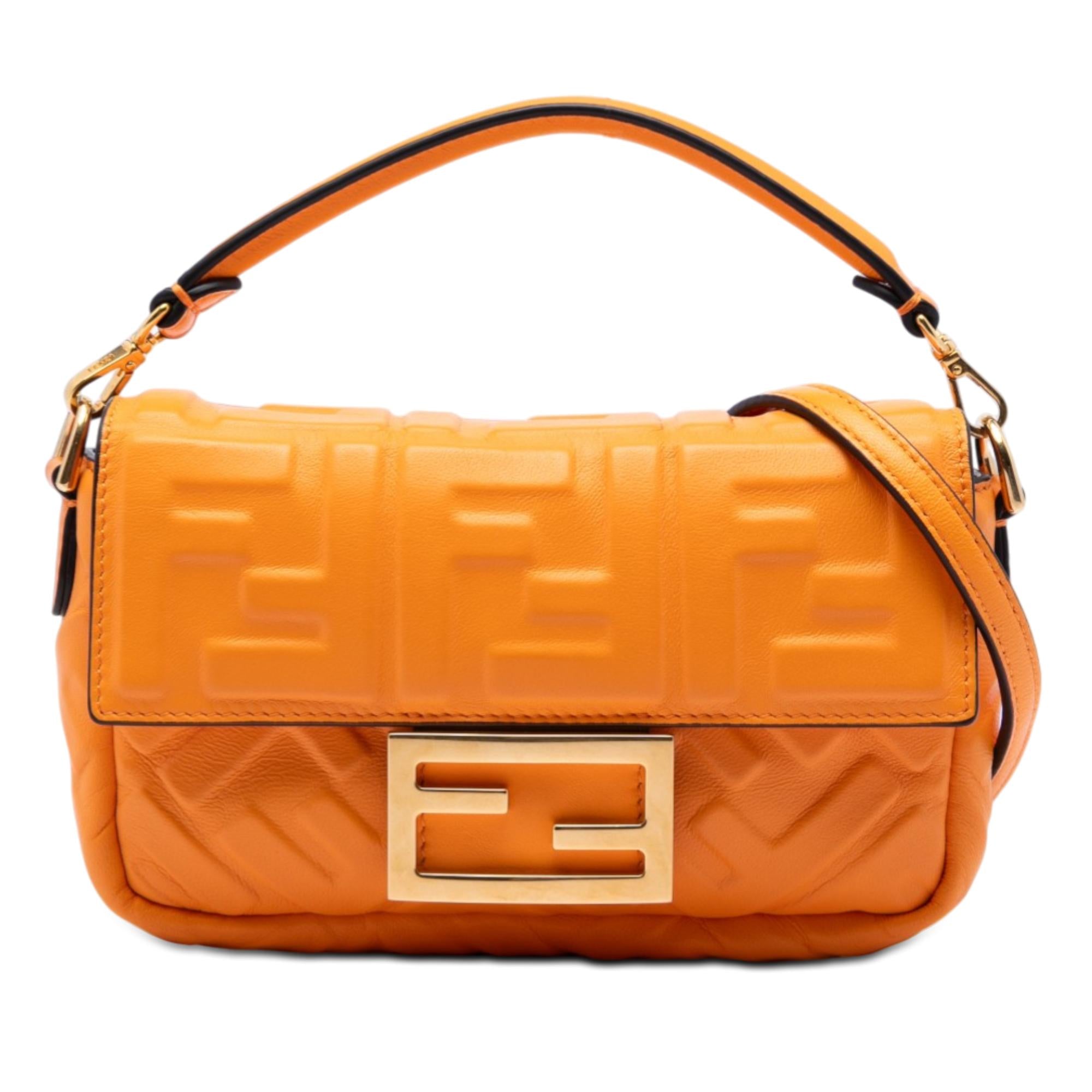 Fendi Mini Zucca Embossed Leather Baguette Satchel