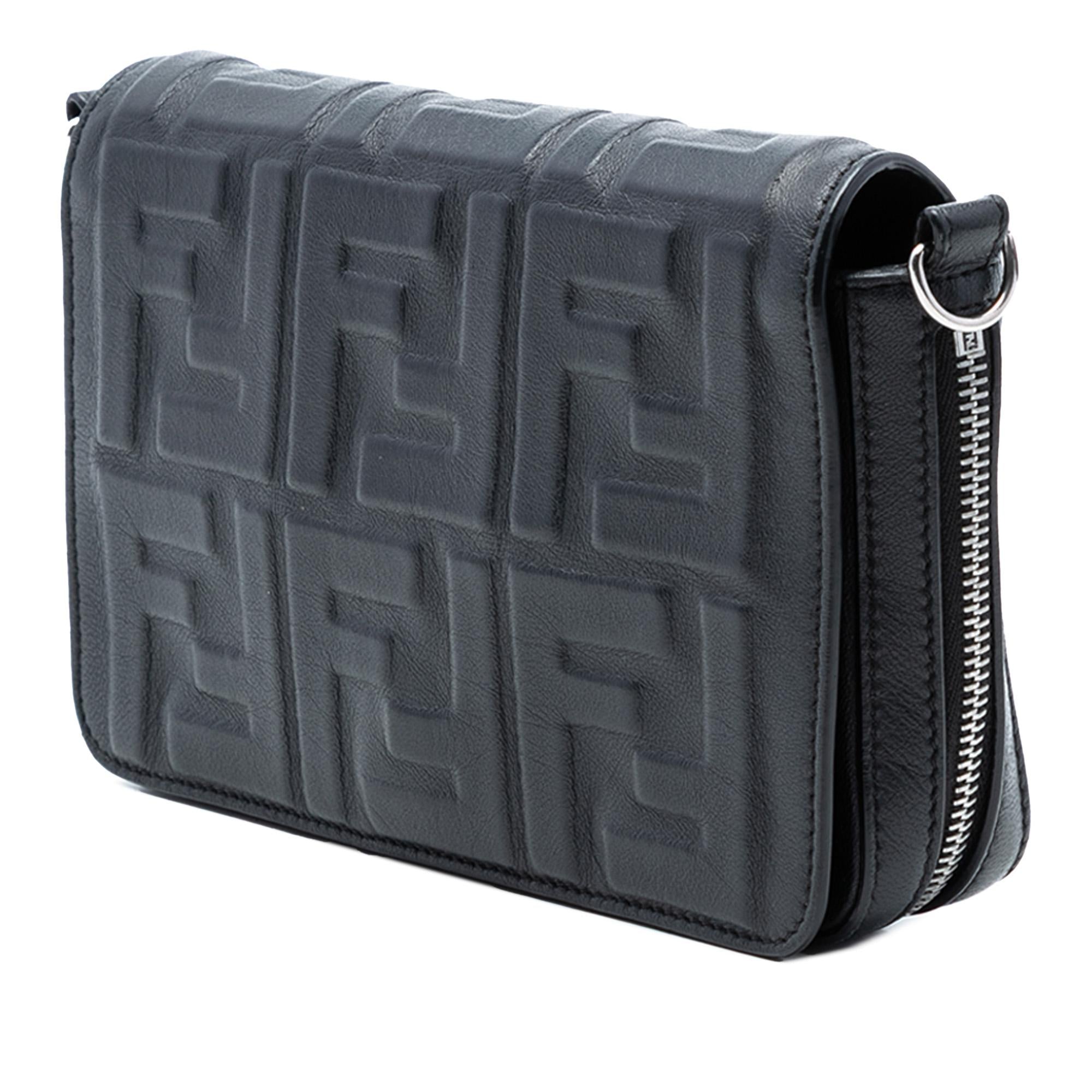 Fendi Mini Zucca Embossed Nappa Expandable Flap Crossbody