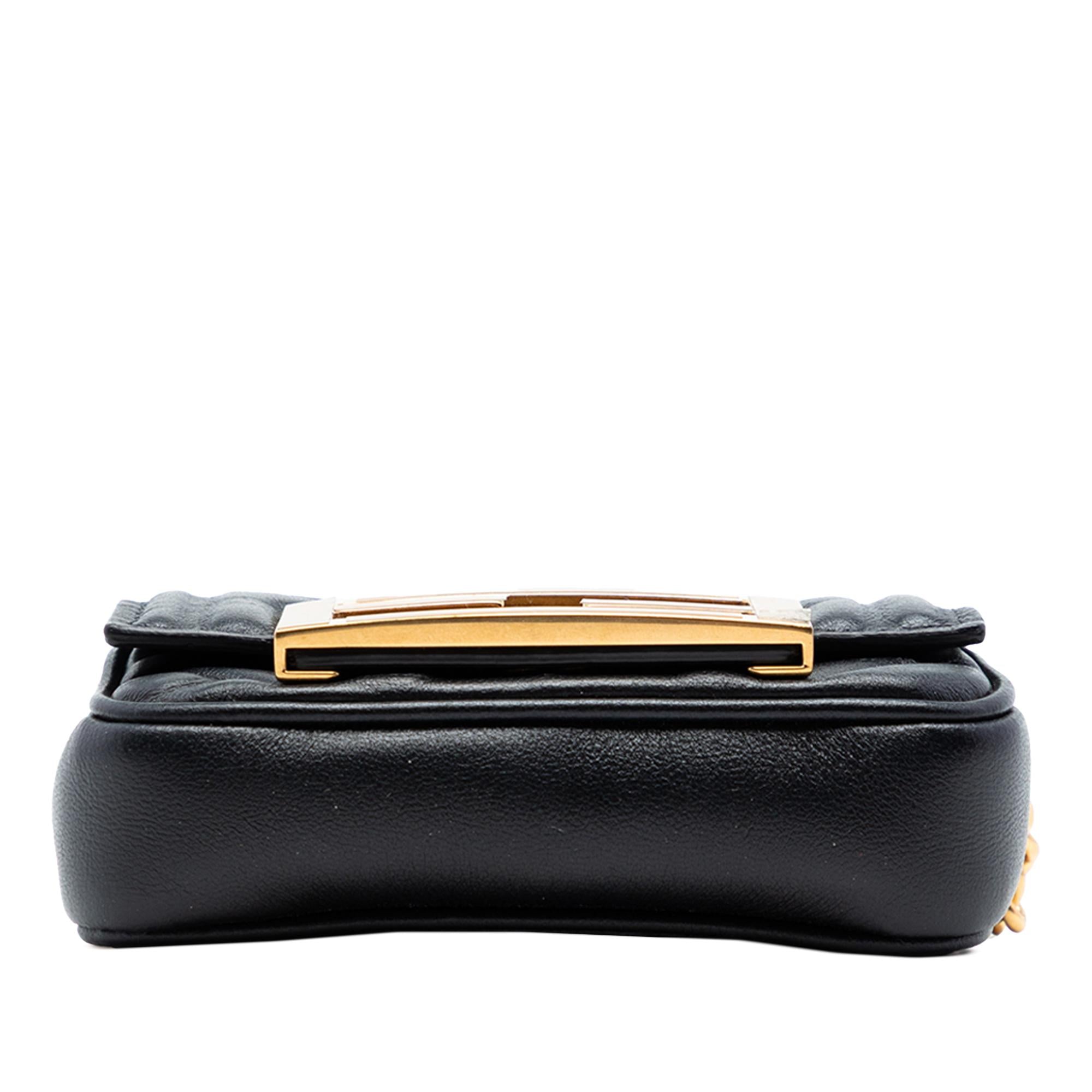 Fendi Nano Zucca Embossed Leather Baguette Chain Bag