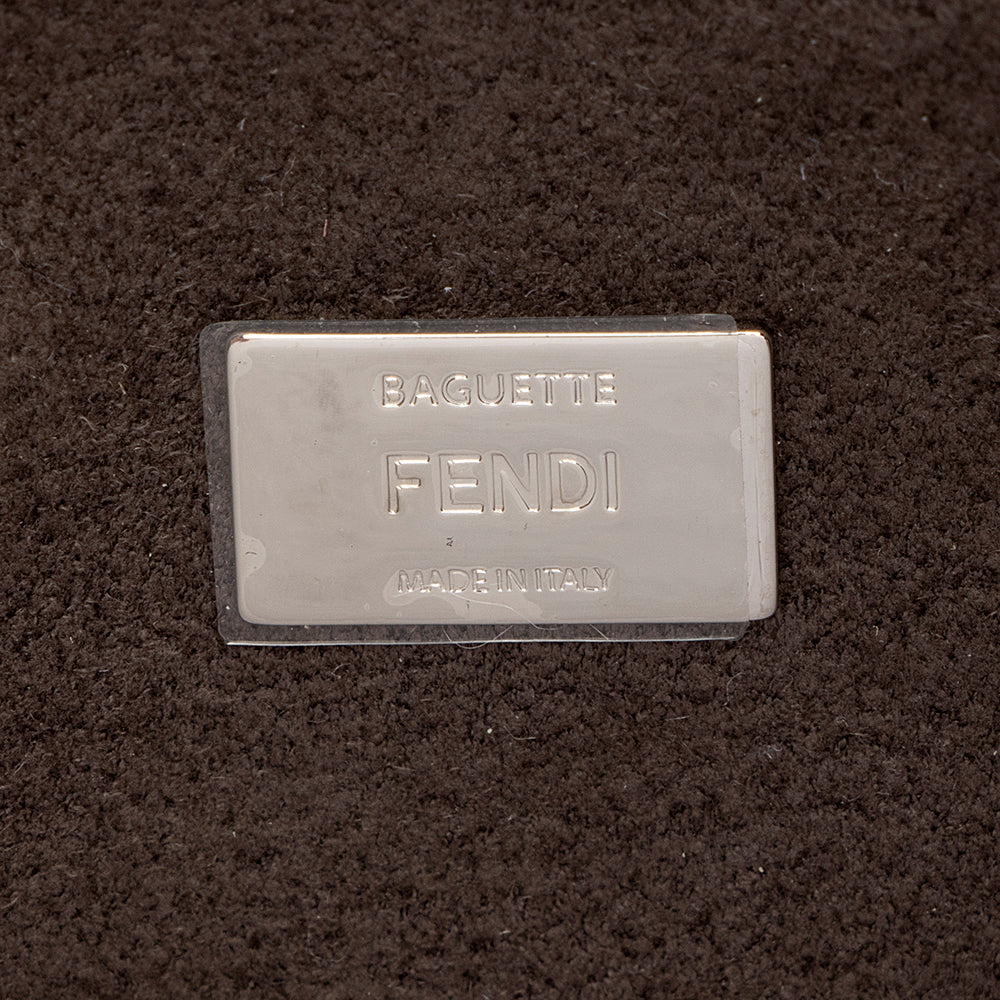 Fendi Nappa Leather Fox Fur Crystal Micro Buggie Baguette Bag (SHF-13762)