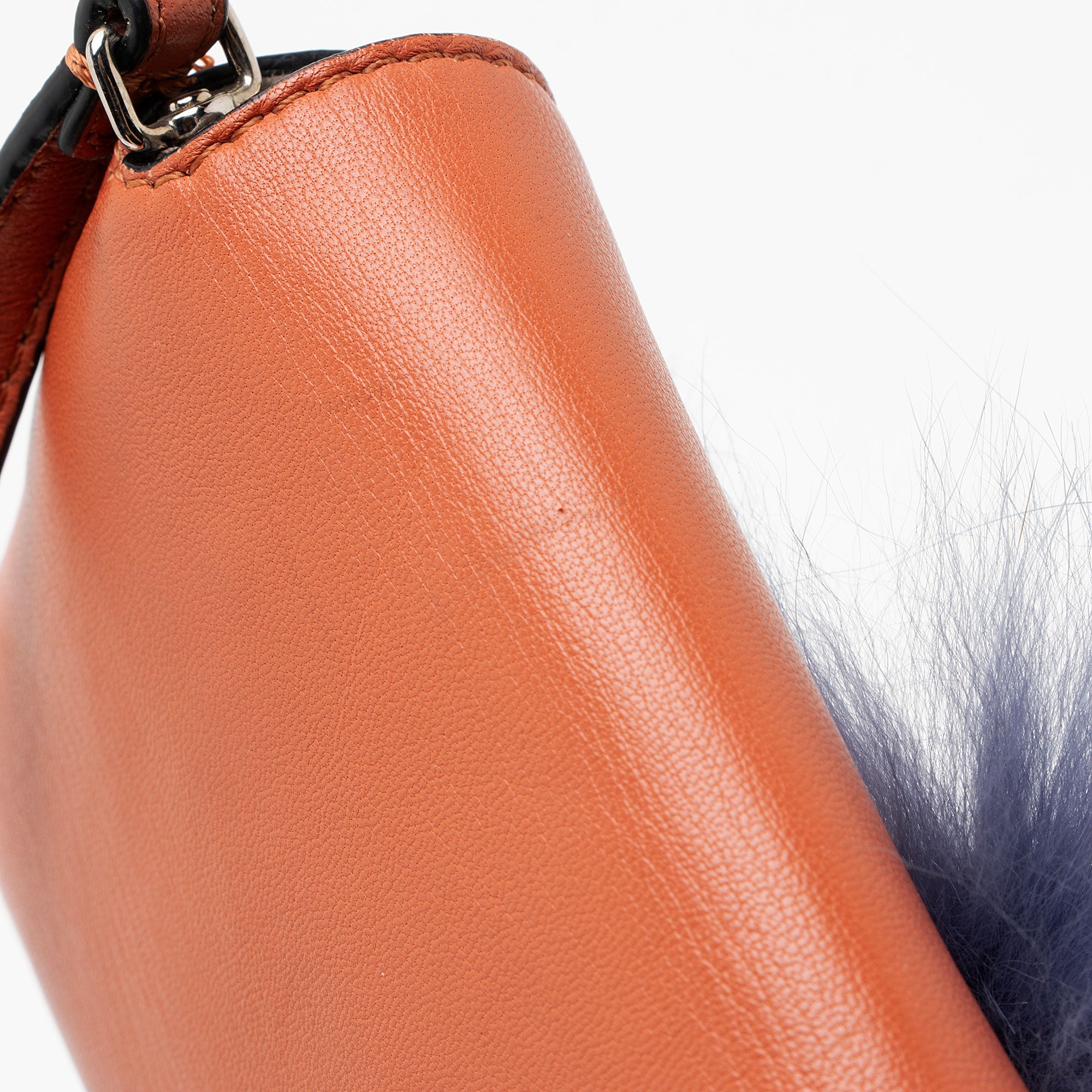 Fendi Nappa Leather Fox Fur Crystal Micro Buggie Baguette Bag