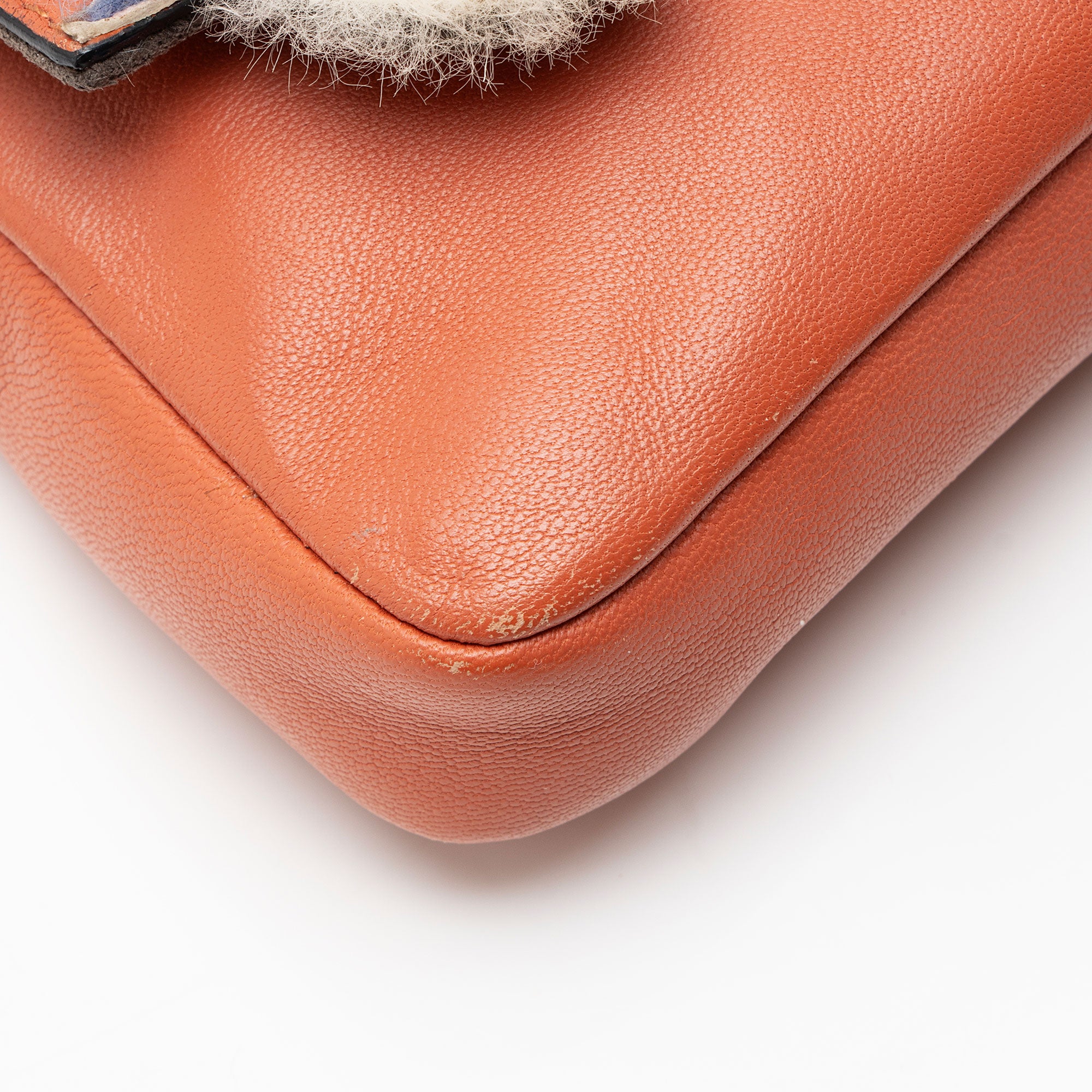 Fendi Nappa Leather Fox Fur Crystal Micro Buggie Baguette Bag