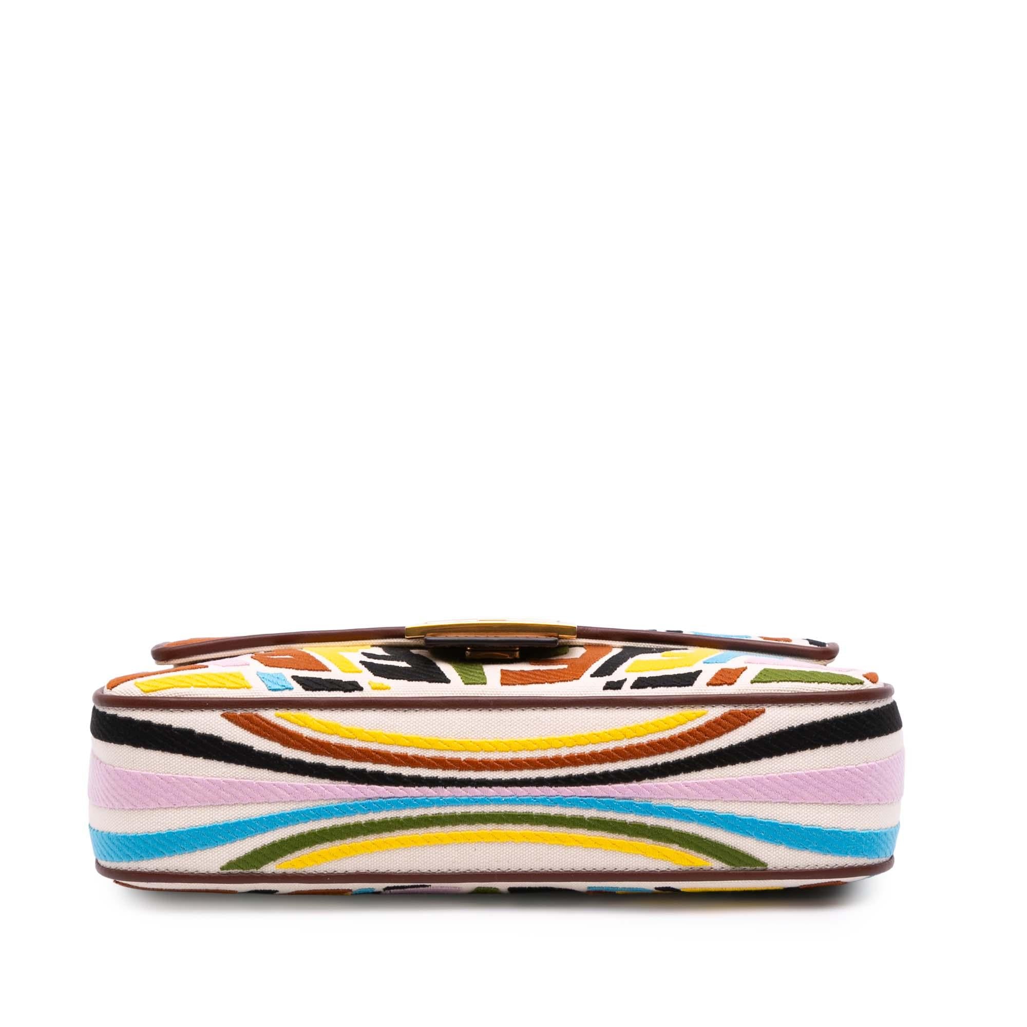 Fendi Sarah Coleman Zucca Embroidered Canvas Fish Eye Vertigo Baguette Satchel