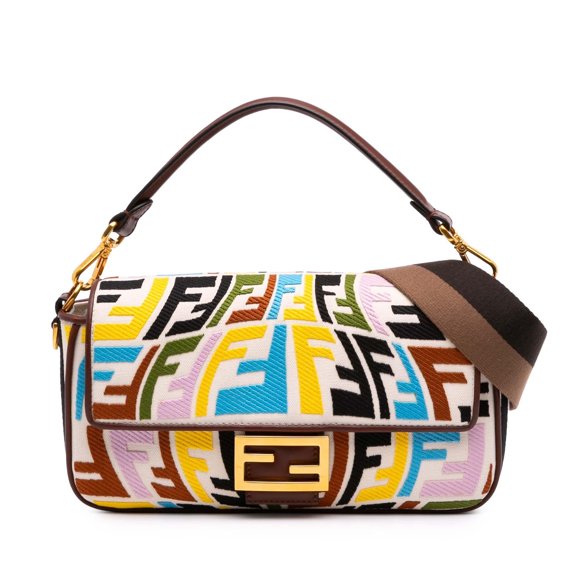 Fendi Sarah Coleman Zucca Embroidered Canvas Fish Eye Vertigo Baguette Satchel