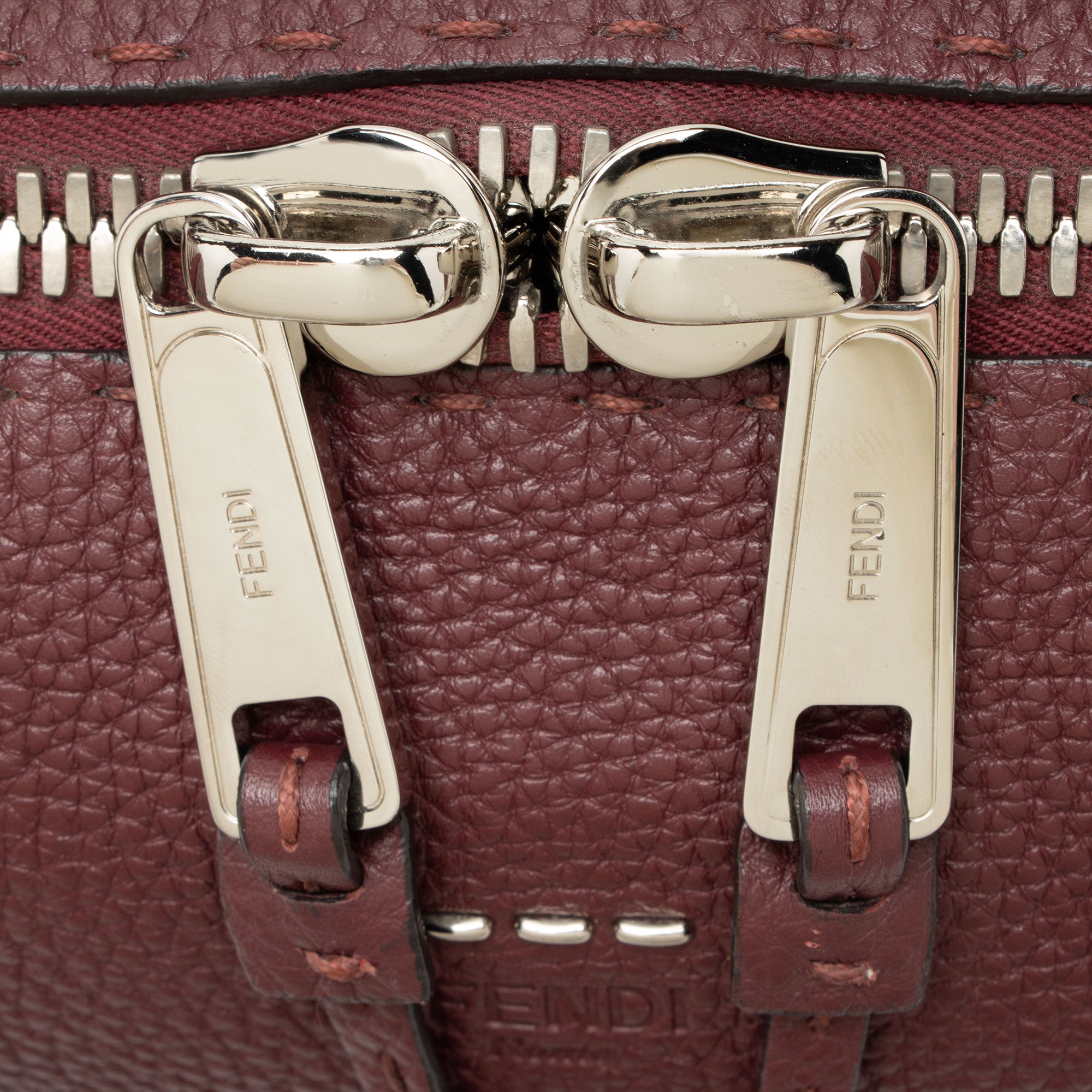 Fendi Selleria Leather Whipstitch Lei Boston Bag