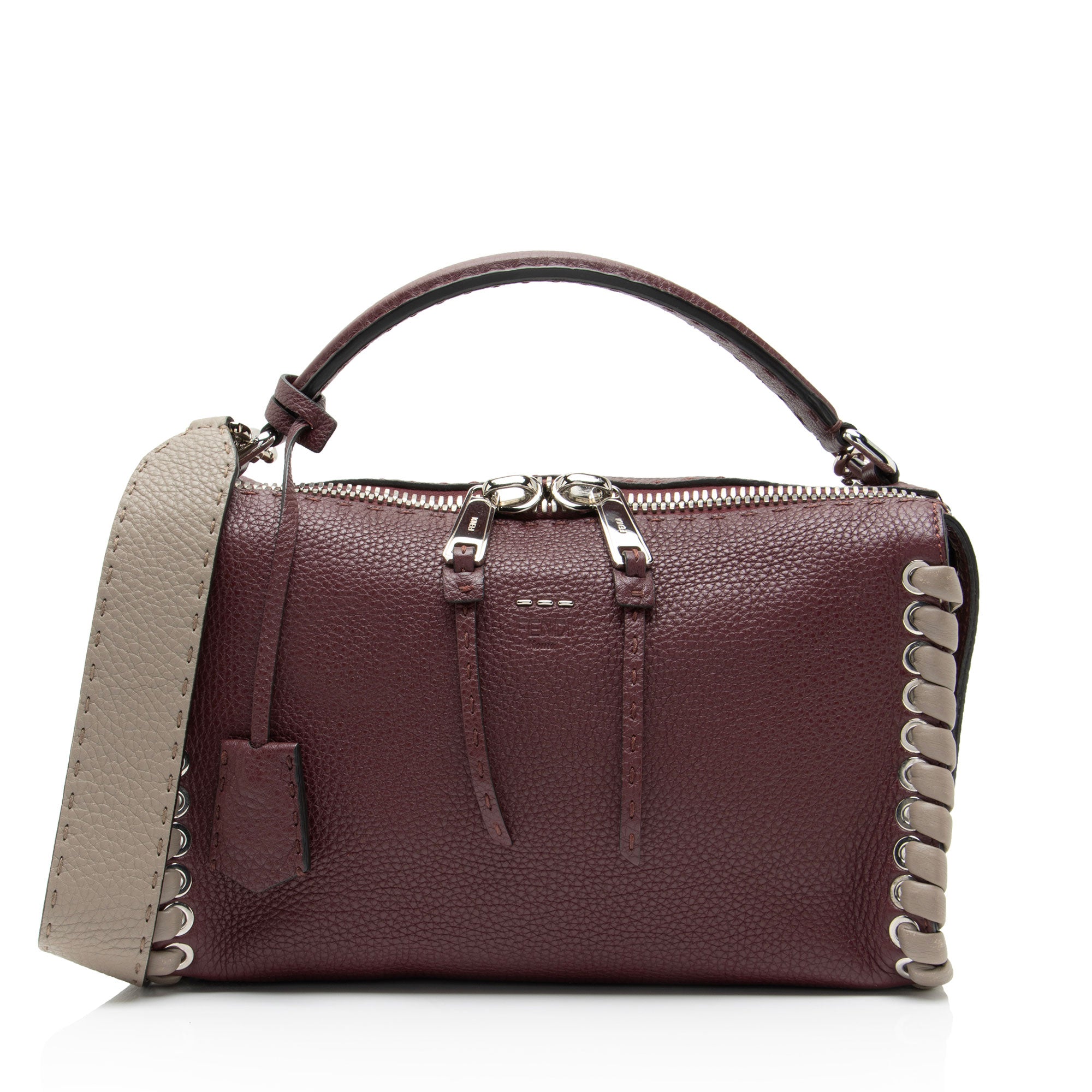 Fendi Selleria Leather Whipstitch Lei Boston Bag