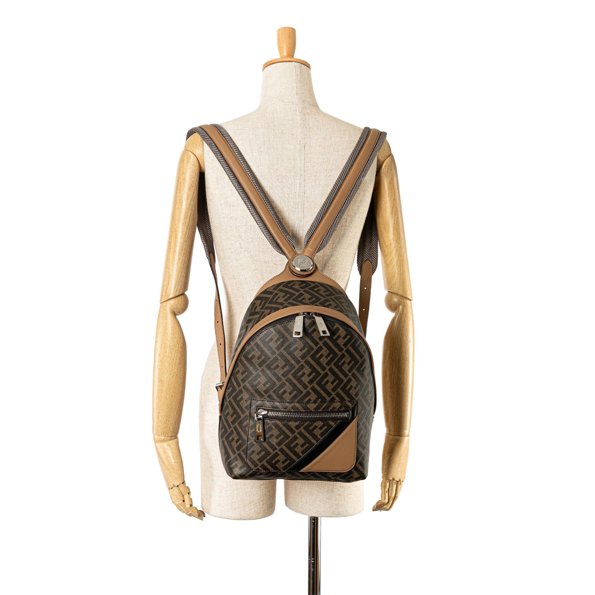 Fendi Small Zucca Coated Canvas Chiodo Diagonal Backpack