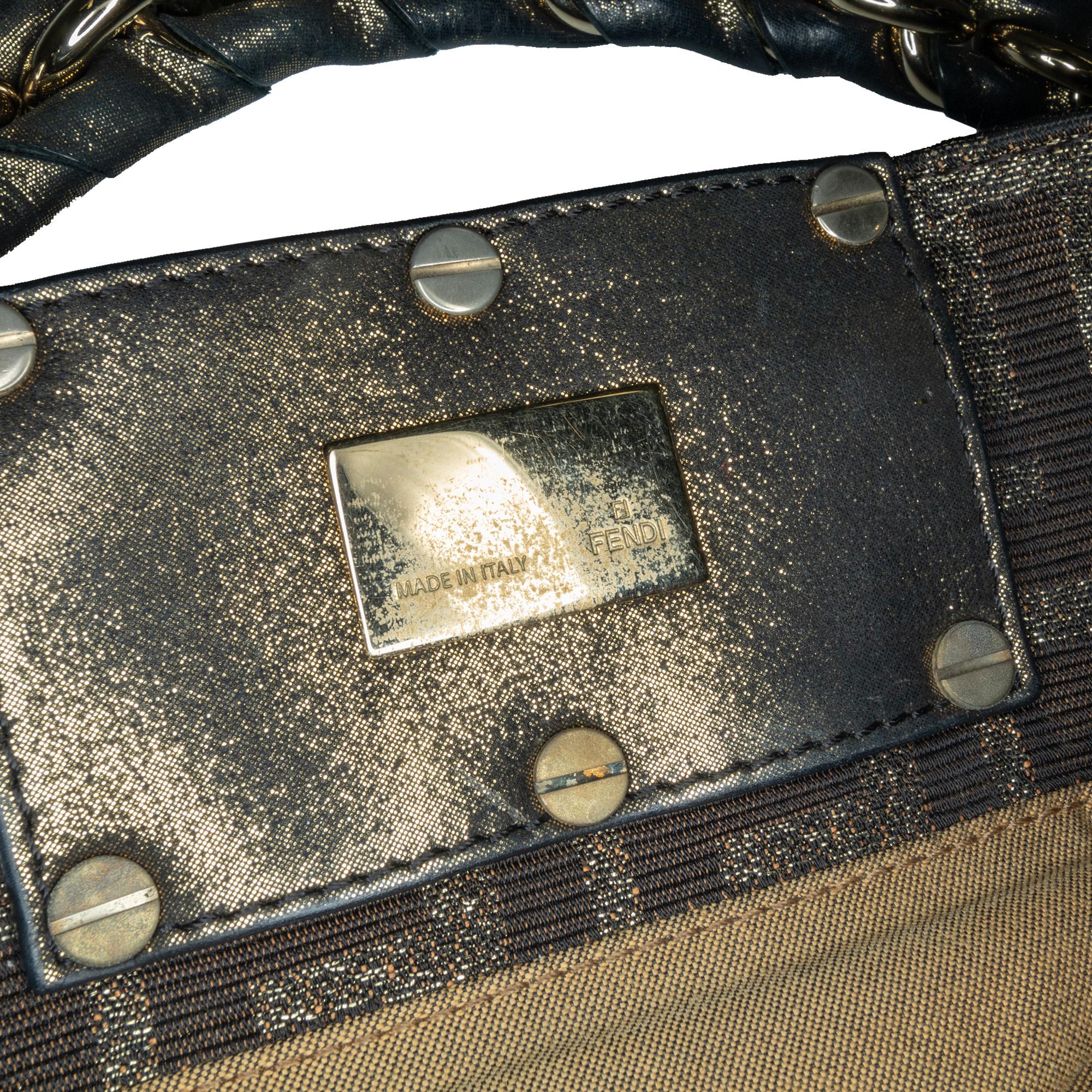 Fendi Small Zucca Metallic Canvas Mia Shoulder Bag