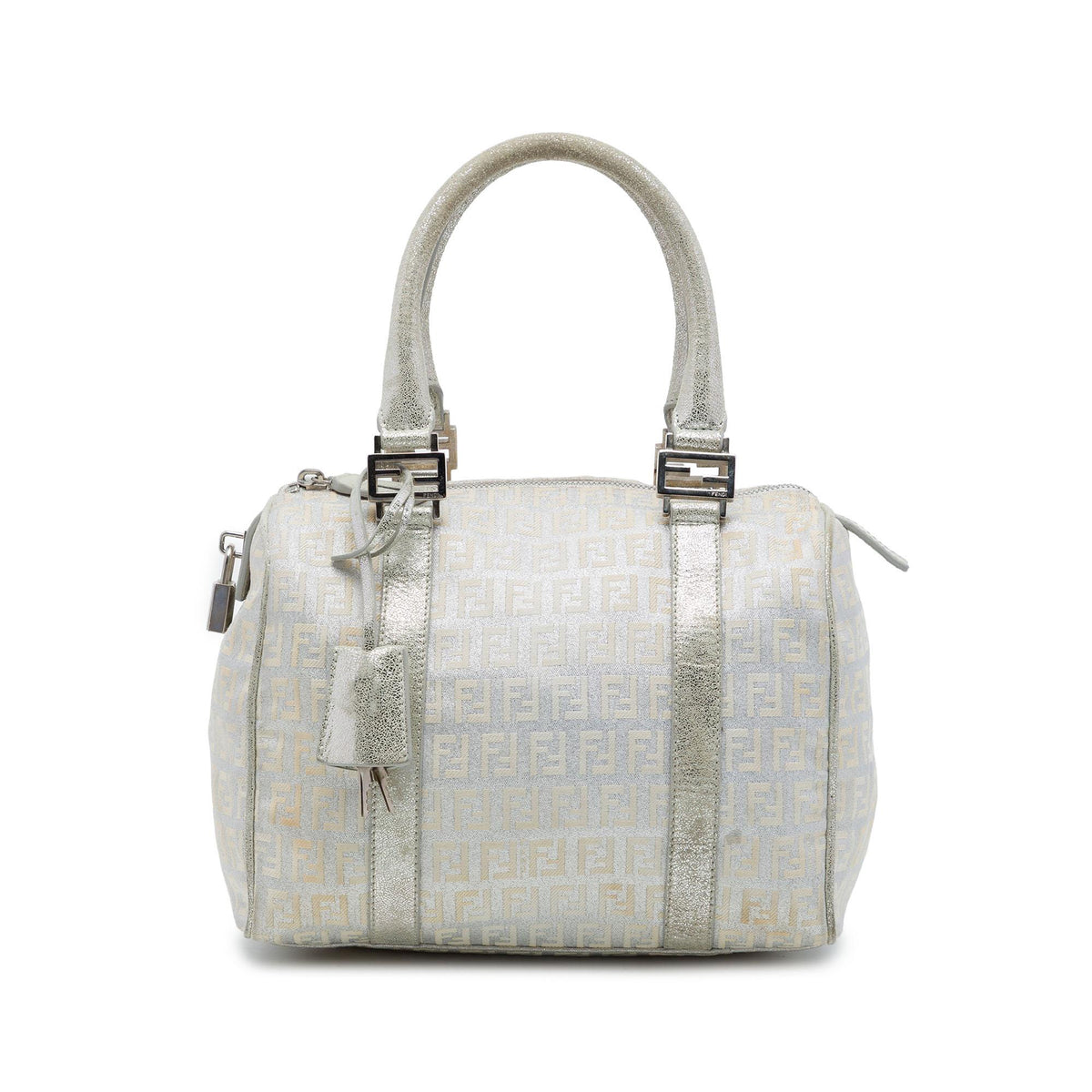 Fendi Small Zucchino Metallic Canvas Forever Bauletto Boston Bag