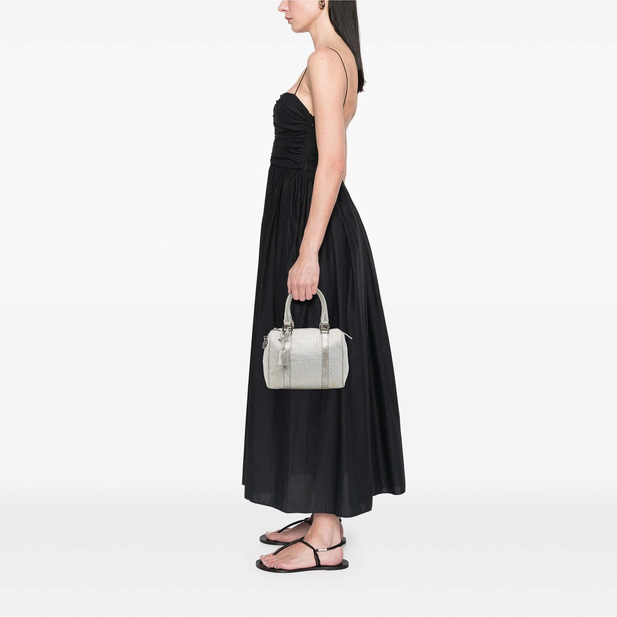 Fendi Small Zucchino Metallic Canvas Forever Bauletto Boston Bag
