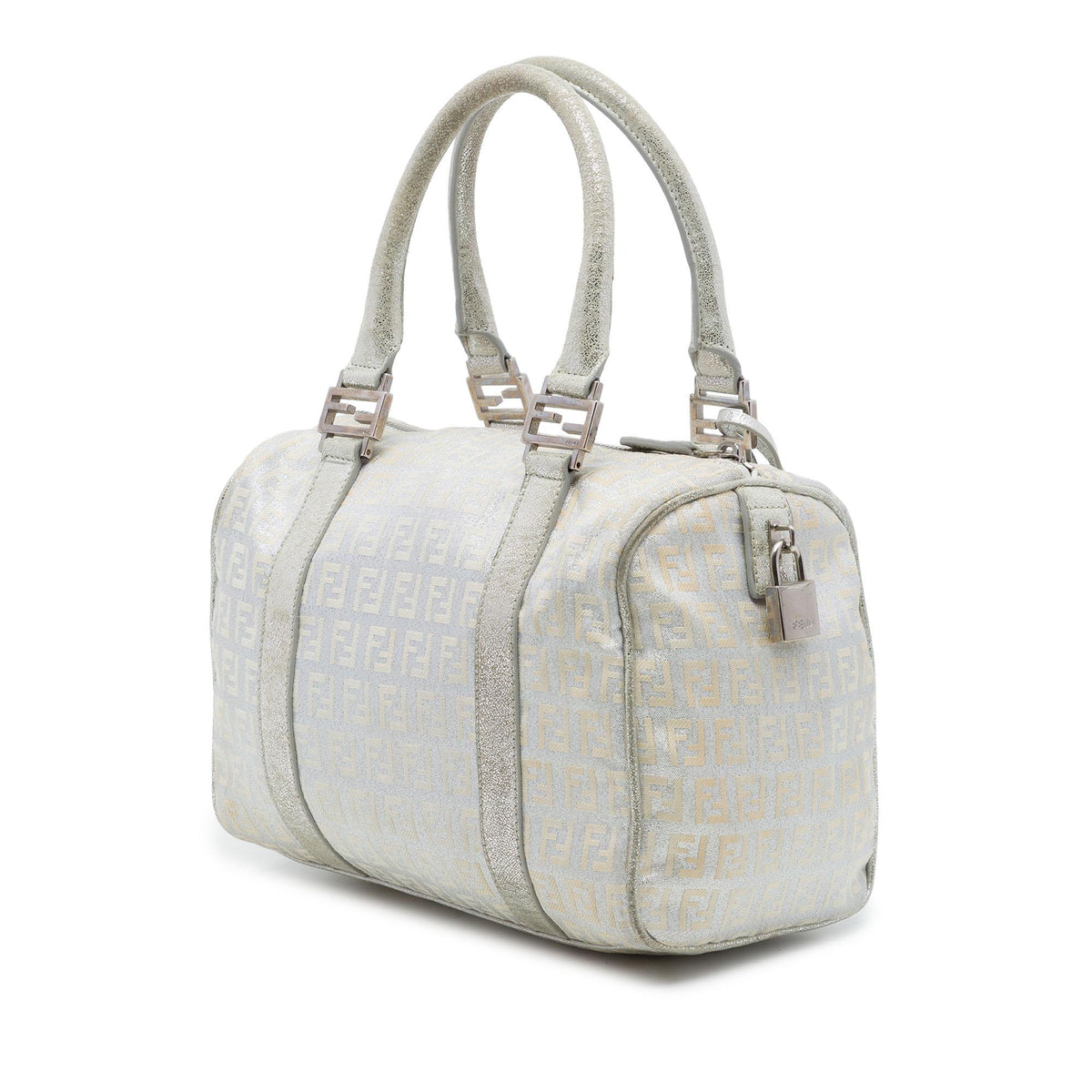 Fendi Small Zucchino Metallic Canvas Forever Bauletto Boston Bag