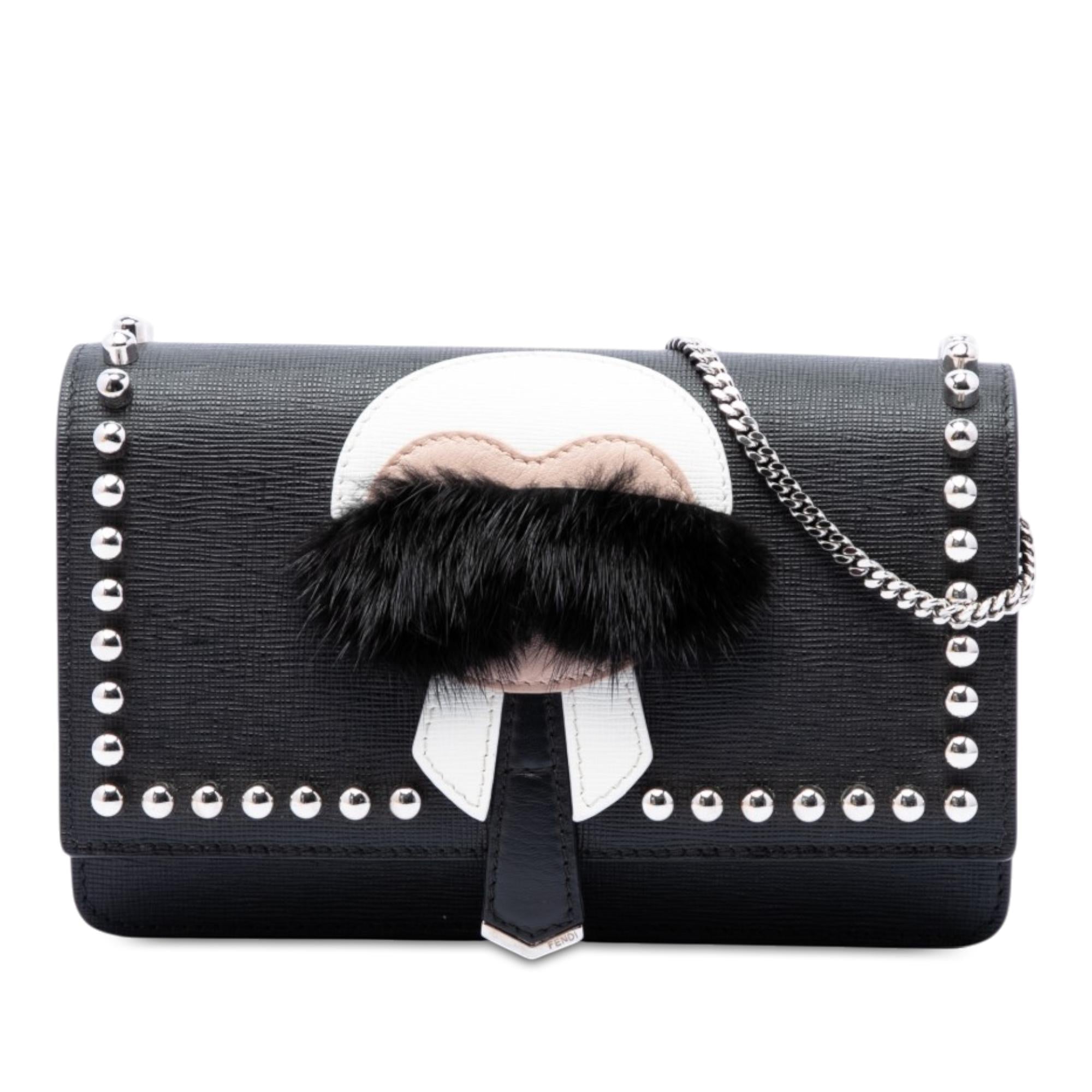 Fendi Studded Leather Karlito Wallet on Chain