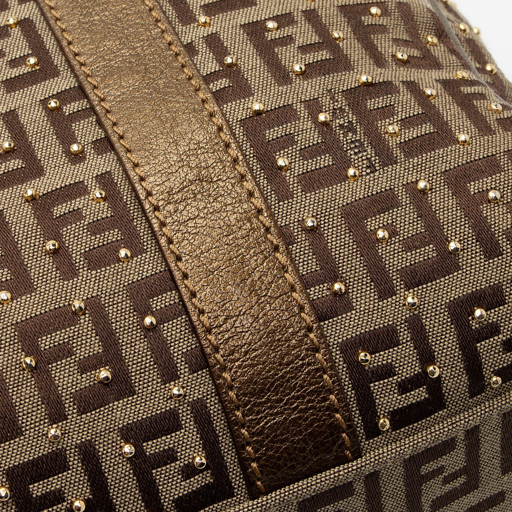 Fendi Studded Zucchino Leather Small Boston Bag (SHF-dAOoUF)