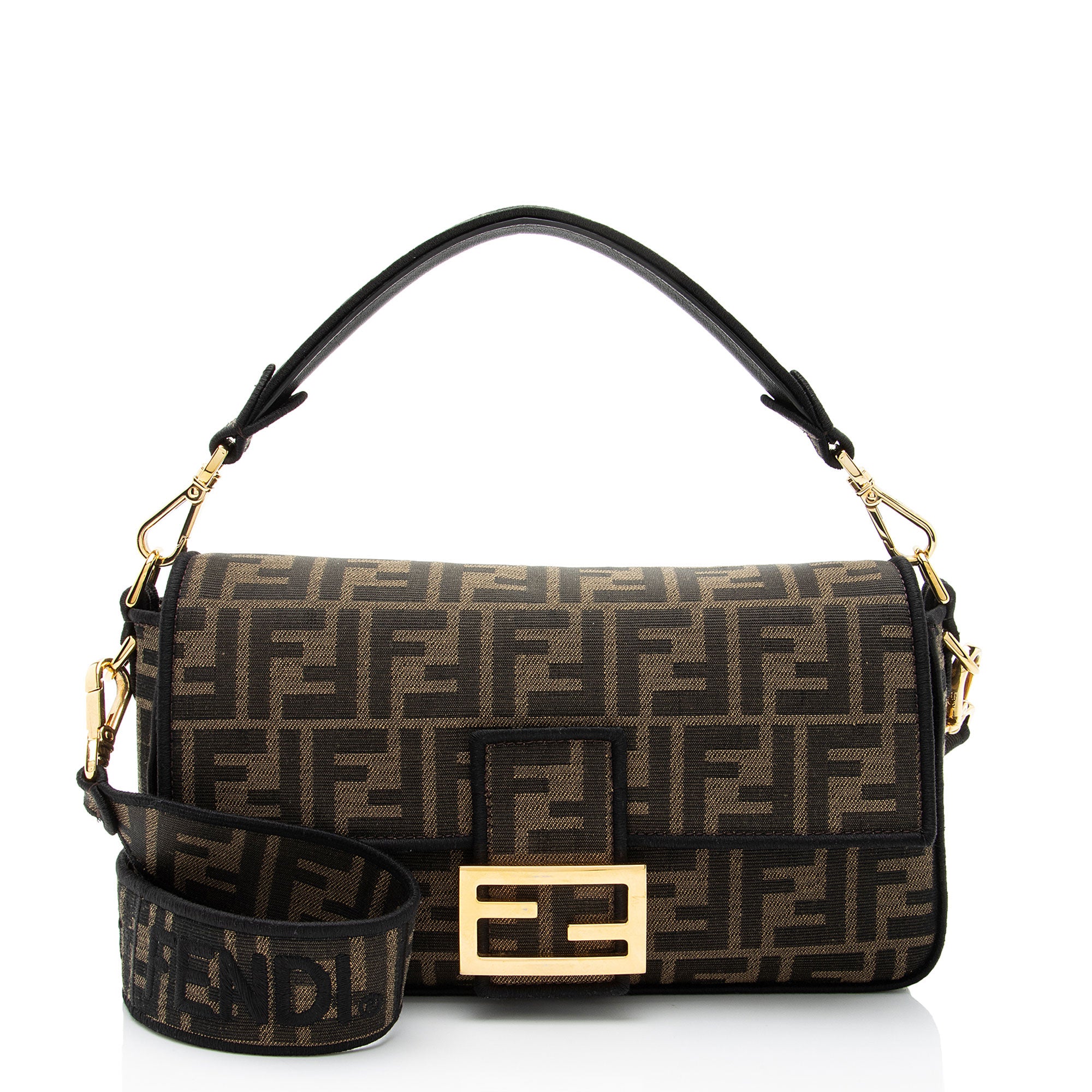 Fendi Zucca Calfskin Baguette Shoulder Bag