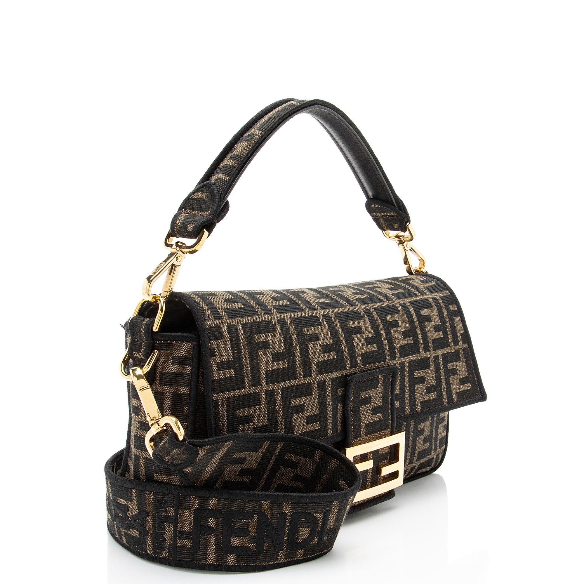 Fendi Zucca Calfskin Baguette Shoulder Bag