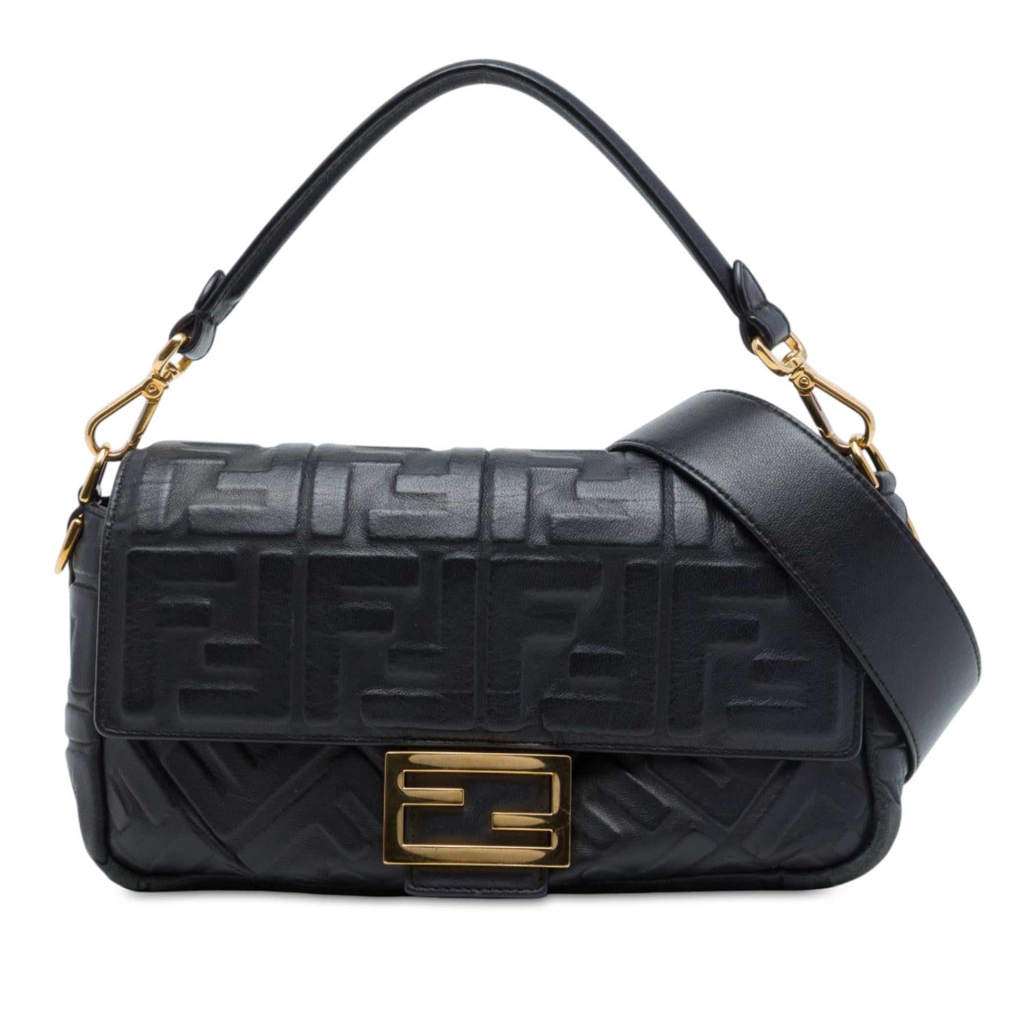 Fendi Zucca Embossed Leather Baguette Satchel