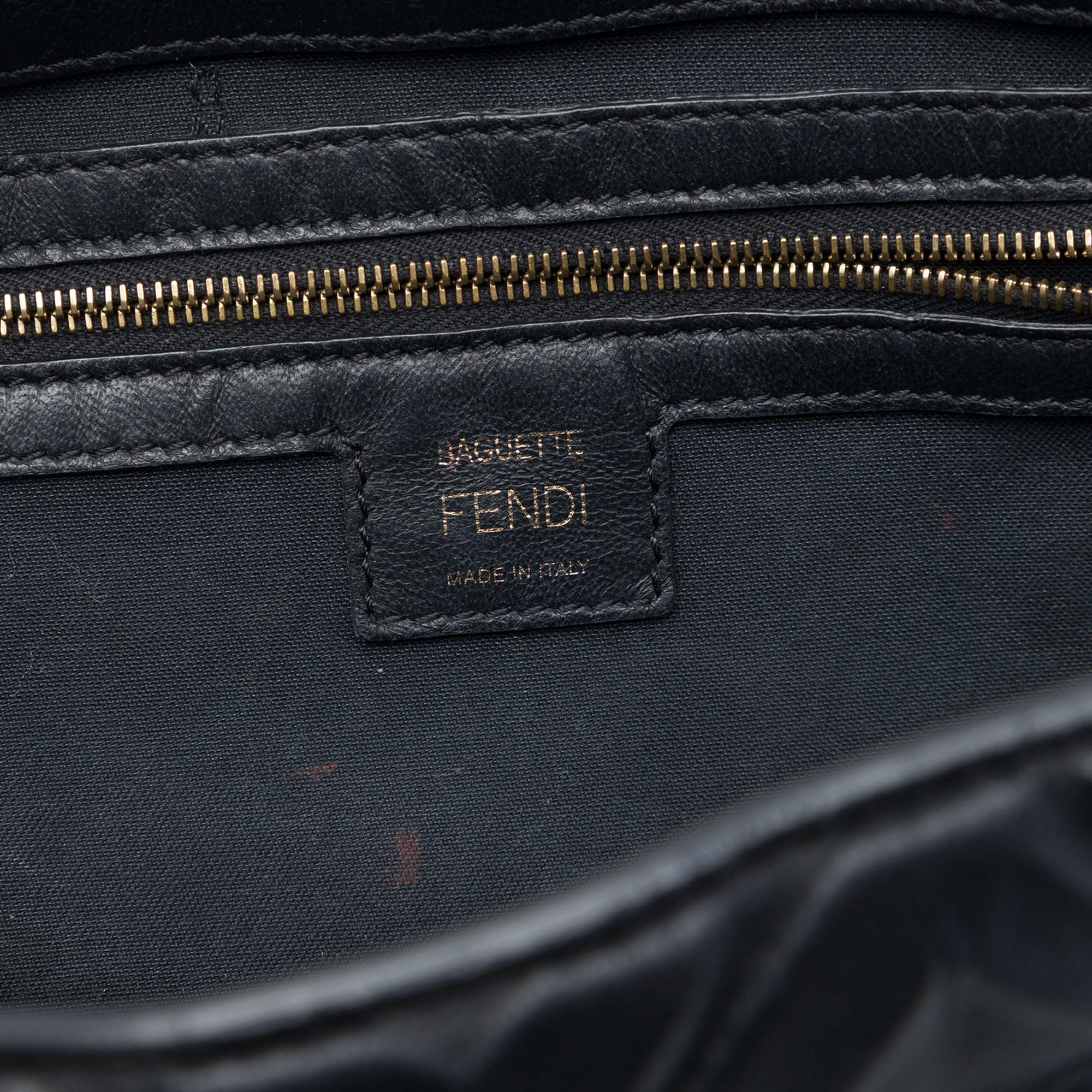 Fendi Zucca Embossed Leather Baguette Satchel