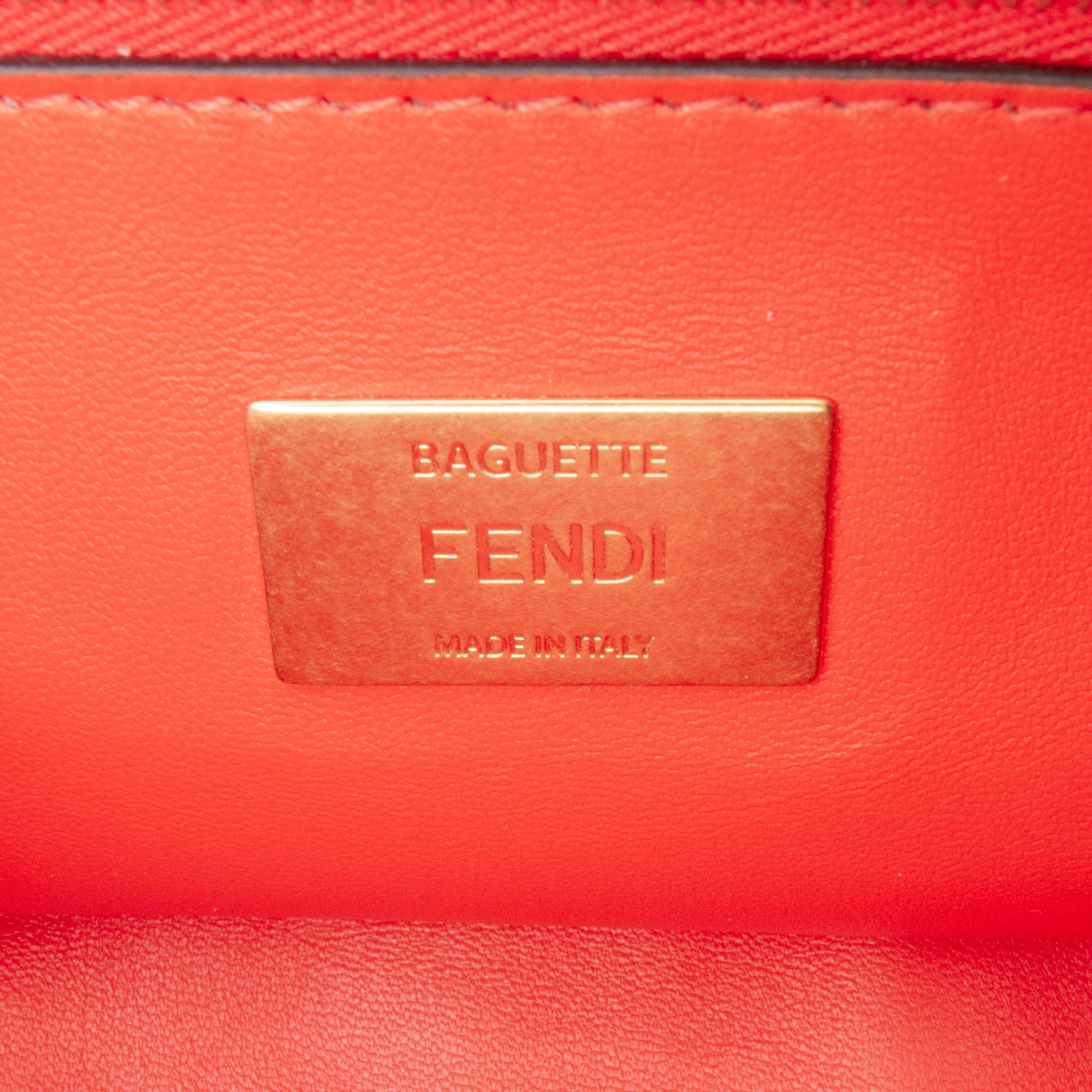 Fendi Zucca Embossed Leather Chain Midi Baguette