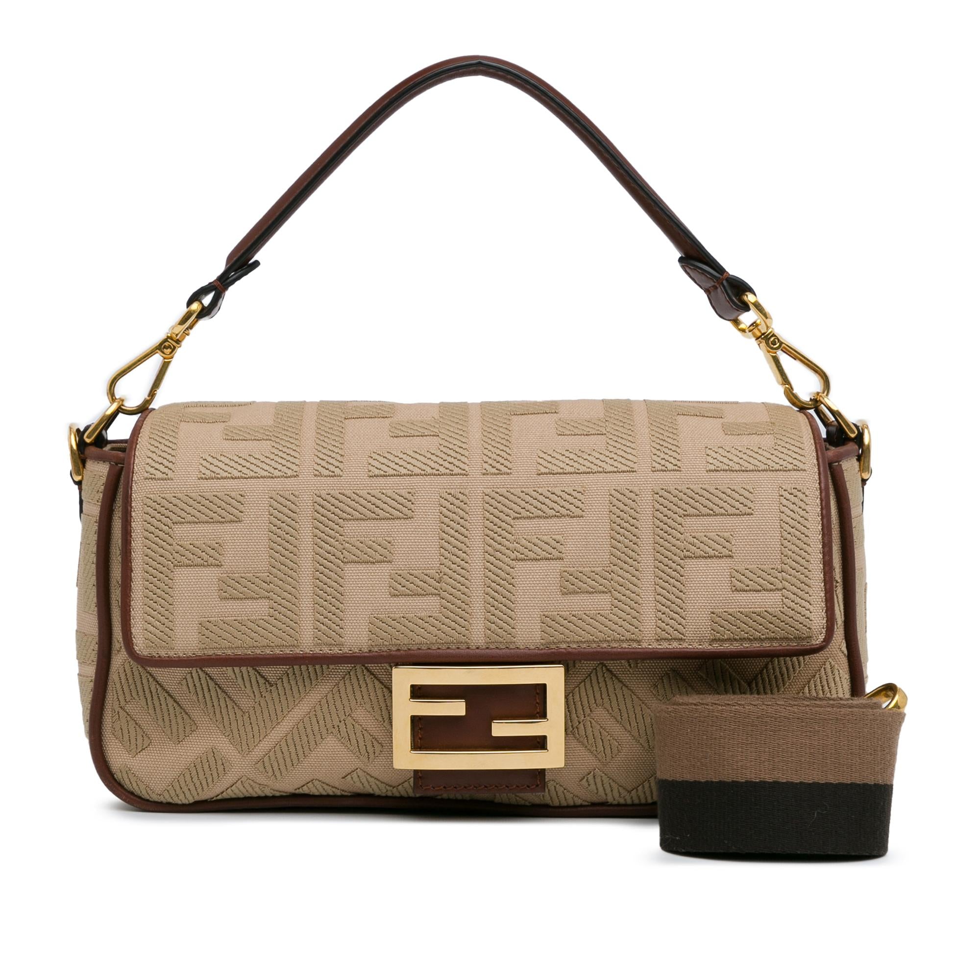 Fendi Zucca Embroidered Canvas Baguette Satchel