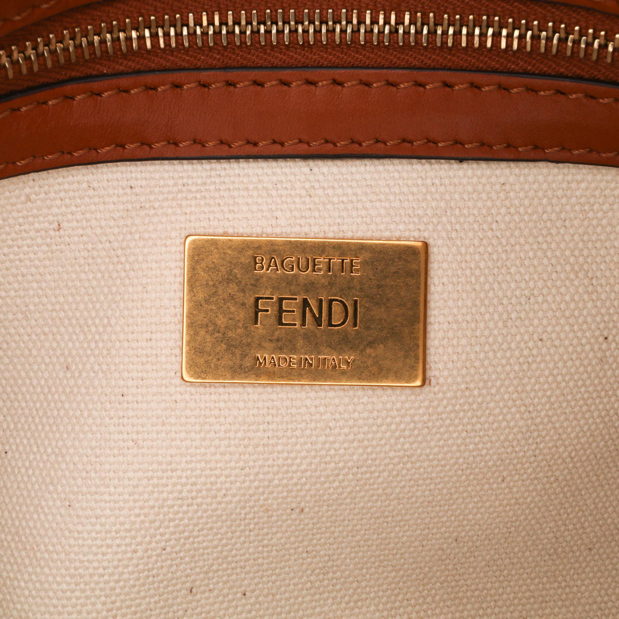 Fendi Zucca Embroidered Canvas Baguette Satchel